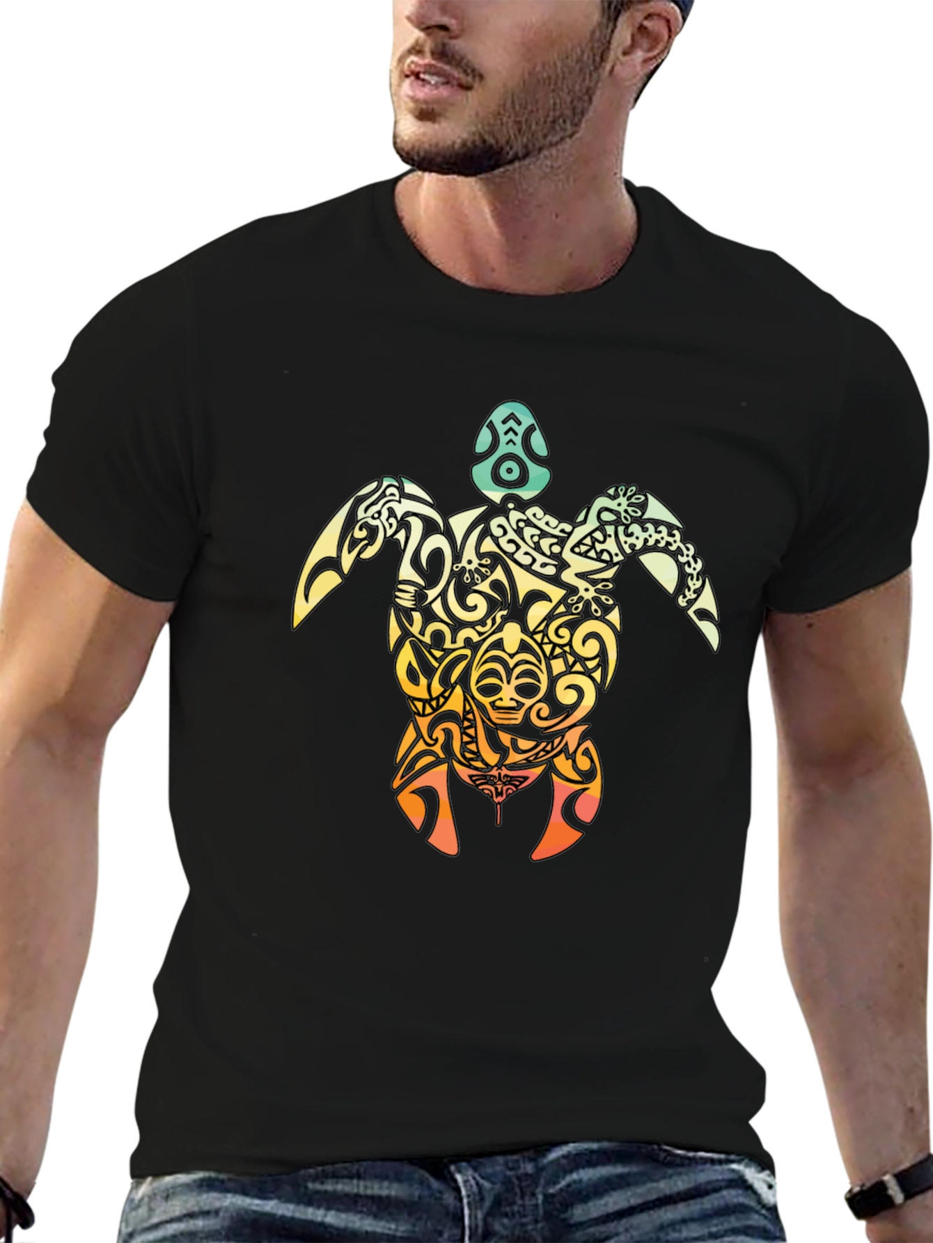Tribal Turtle Graphic T-Shirt - Black