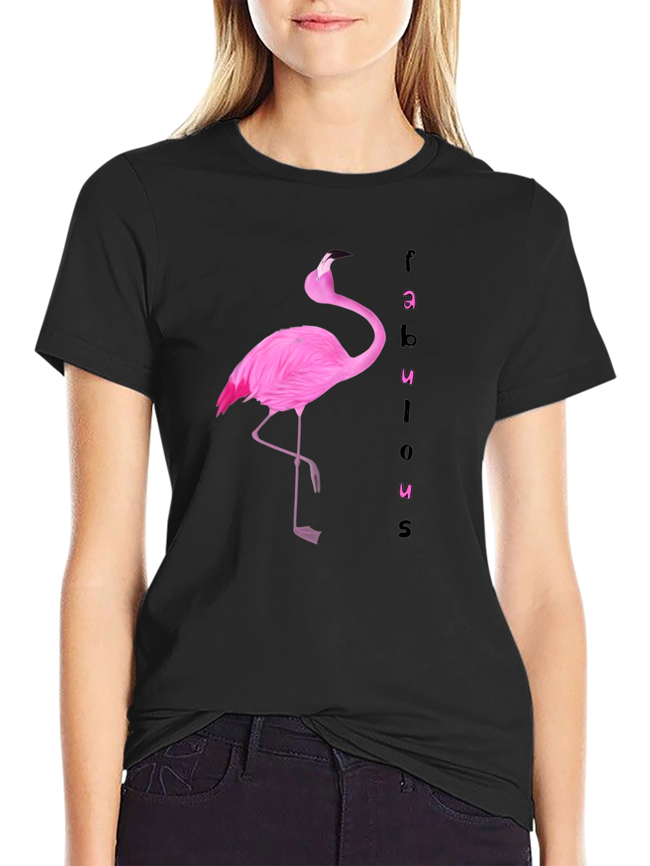 Fabulous Flamingo Graphic Tee - Black