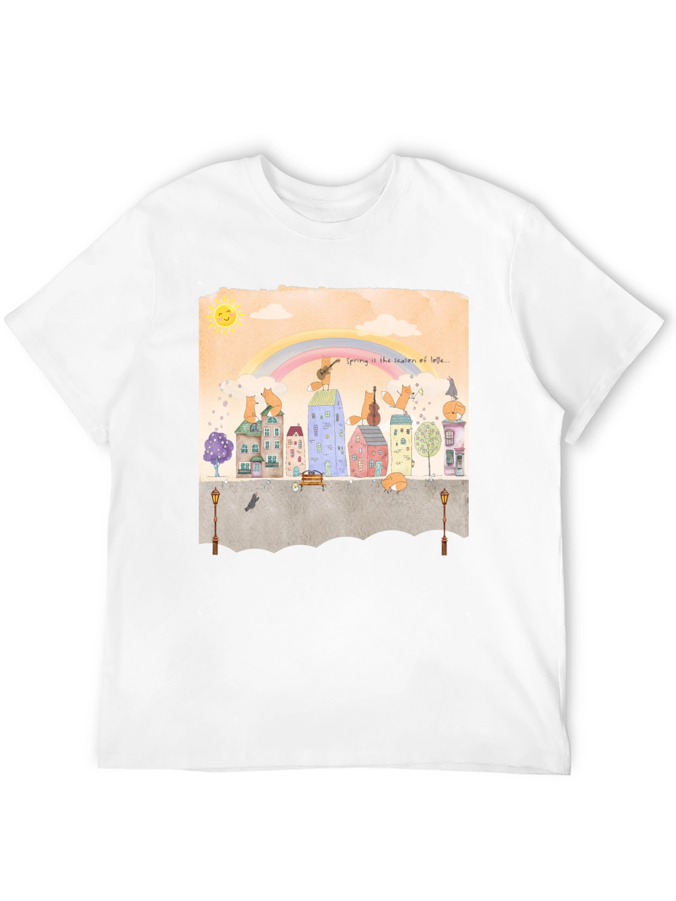 Whimsical Town T-Shirt - Spring Foxes Design