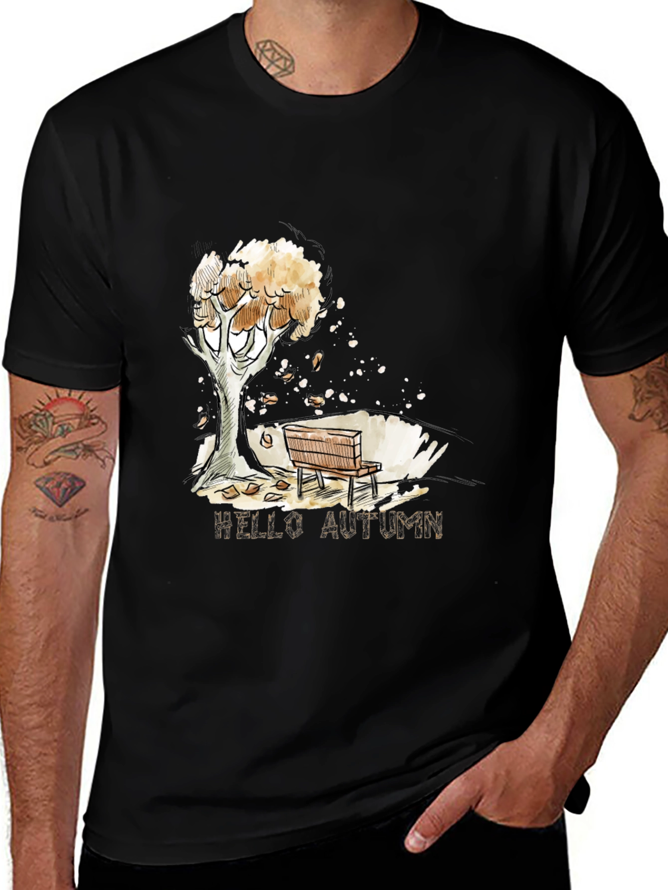 Autumn Scene Black Graphic T-Shirt