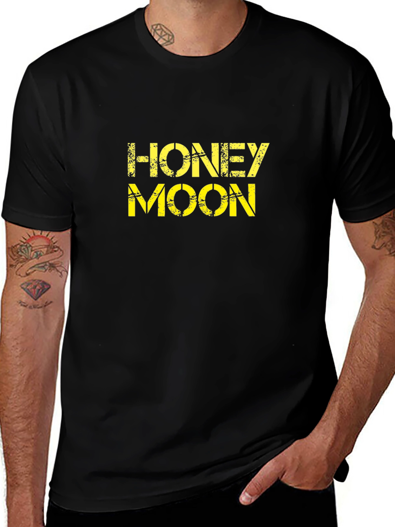 Honeymoon Graphic Tee - Black Cotton Casual T-Shirt