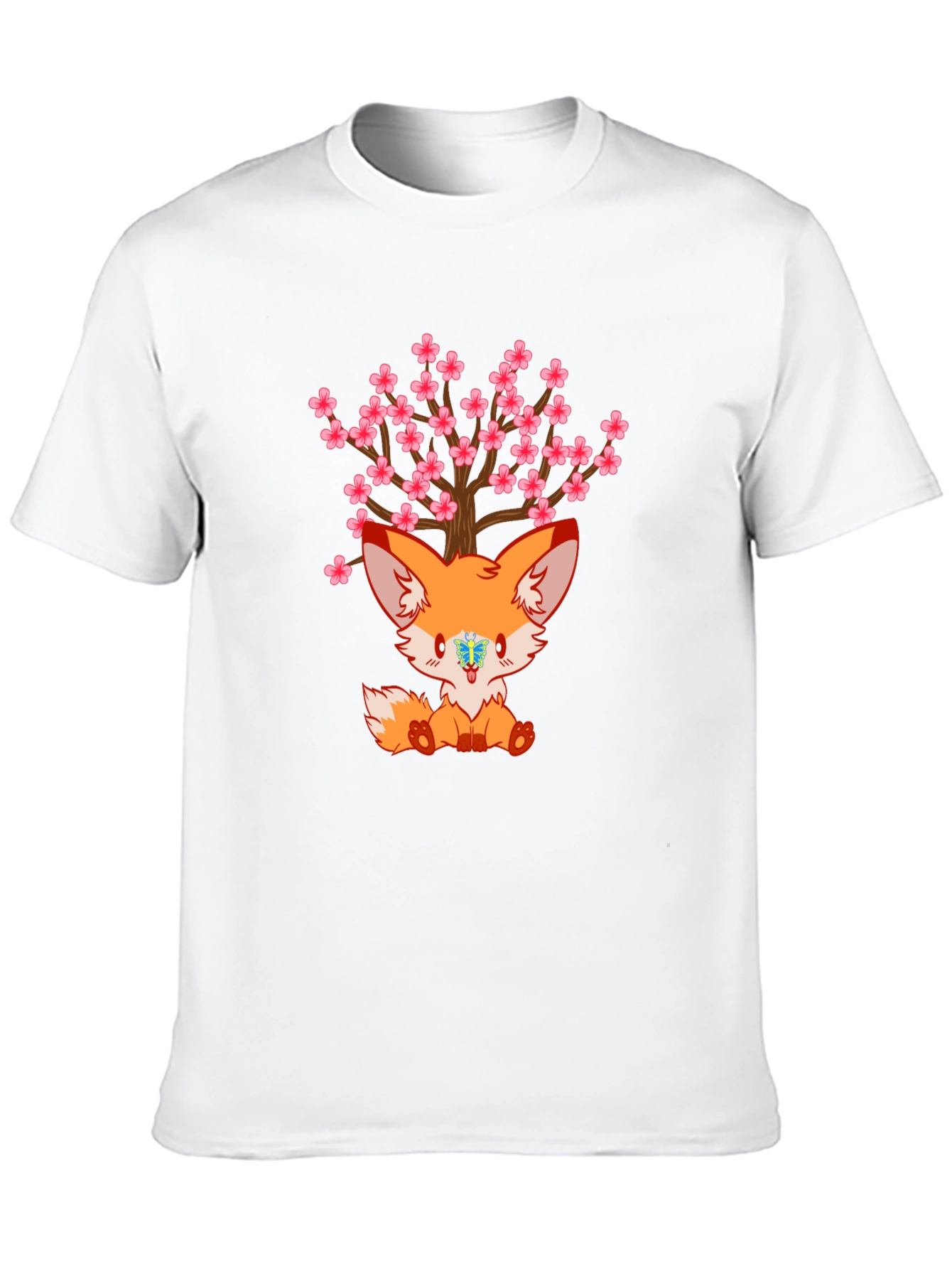 Cute Fox Cherry Blossom Tree Graphic T-Shirt