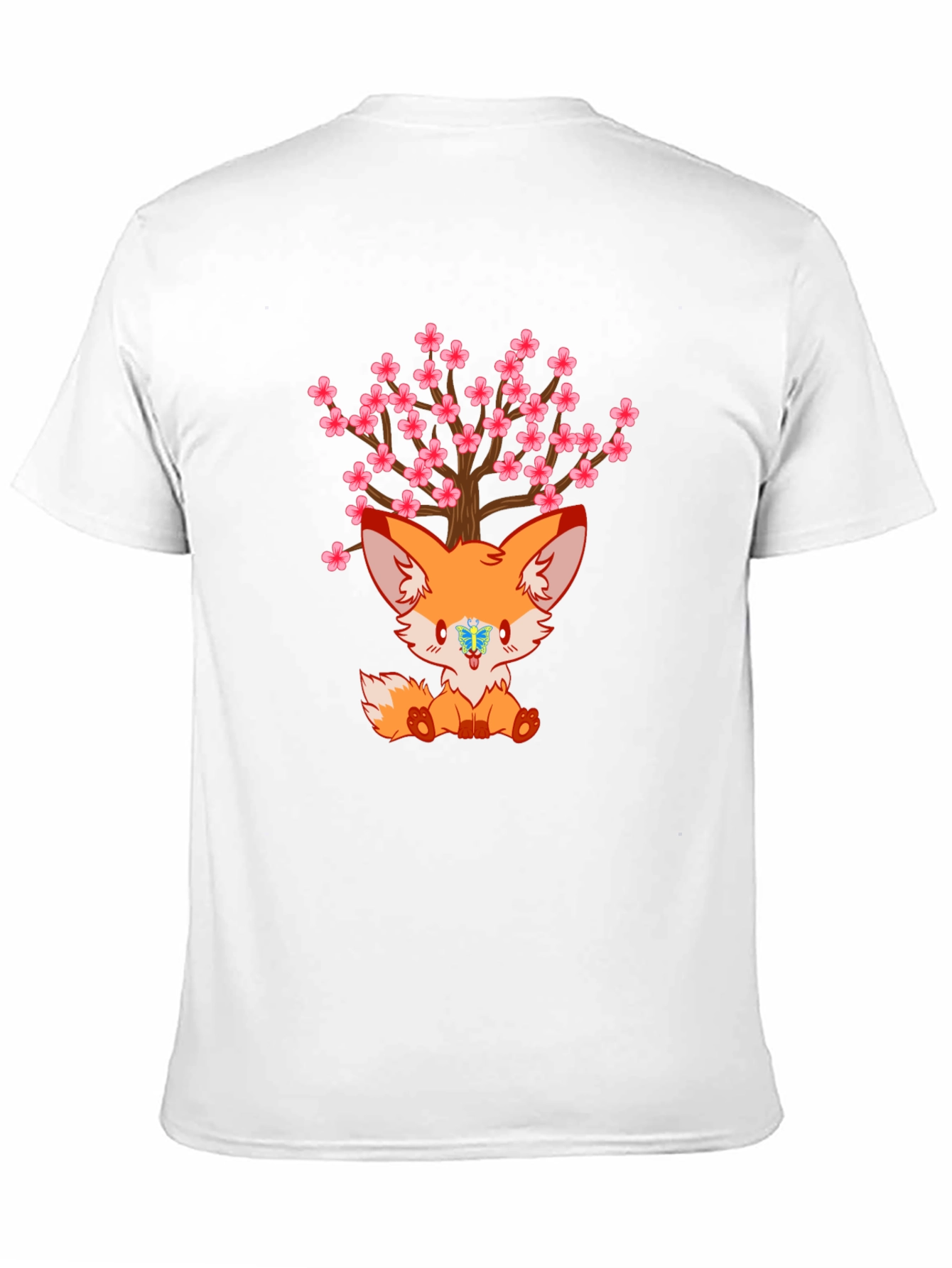Cute Fox Cherry Blossom Tree Graphic T-Shirt