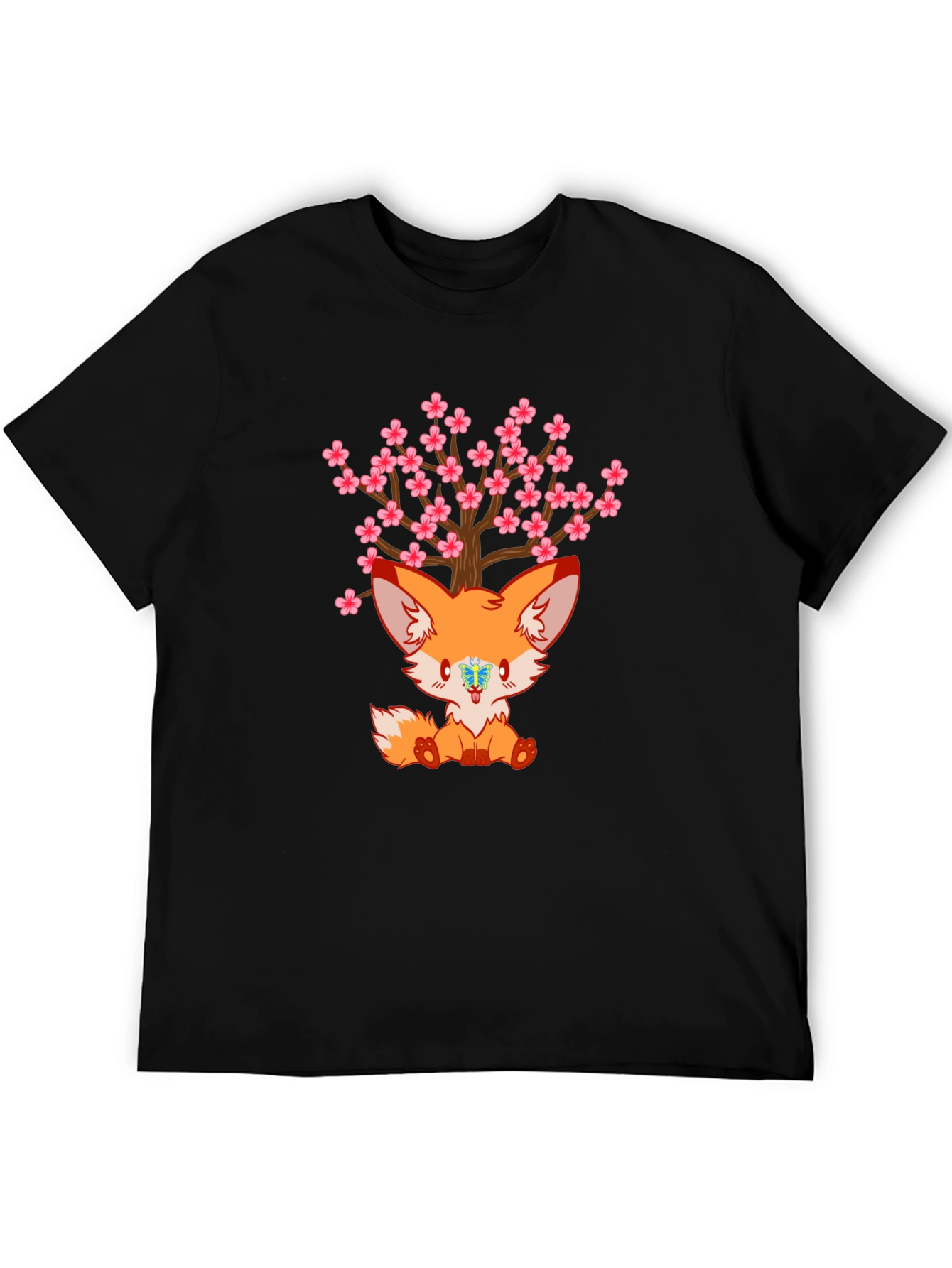 Cute Fox Cherry Blossom Tree Graphic T-Shirt