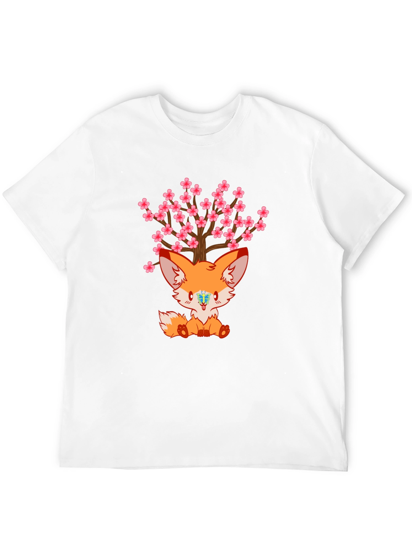 Cute Fox Cherry Blossom Tree Graphic T-Shirt