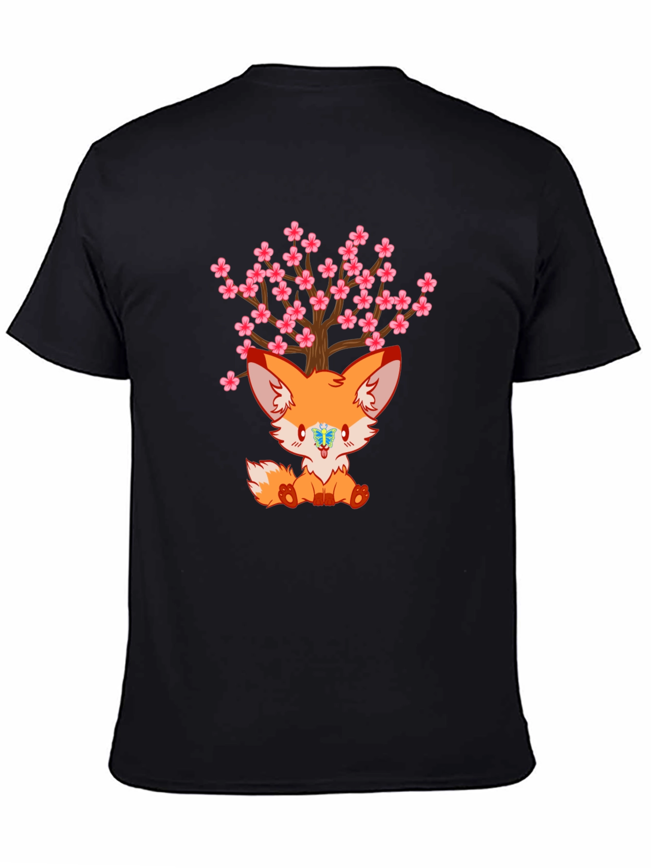 Cute Fox Cherry Blossom Tree Graphic T-Shirt