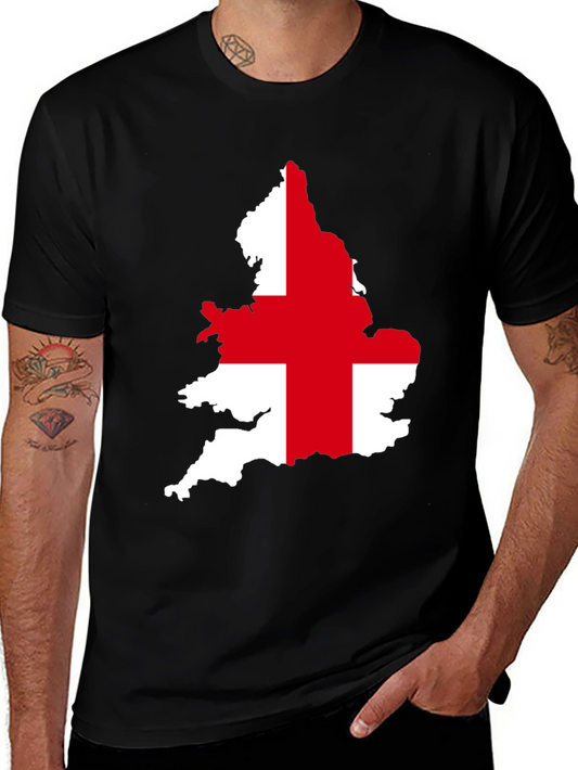 England Flag Map Graphic Tee - Black Cotton T-Shirt