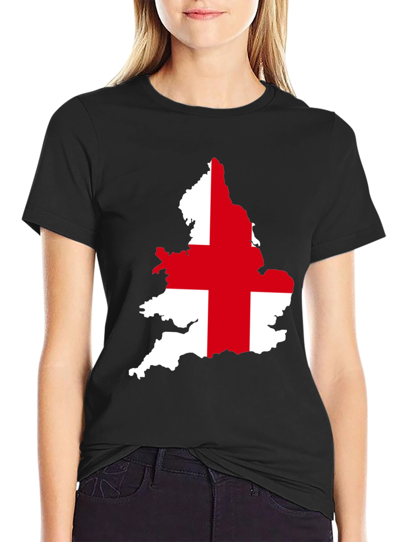 England Flag Map Graphic Tee - Black Cotton T-Shirt
