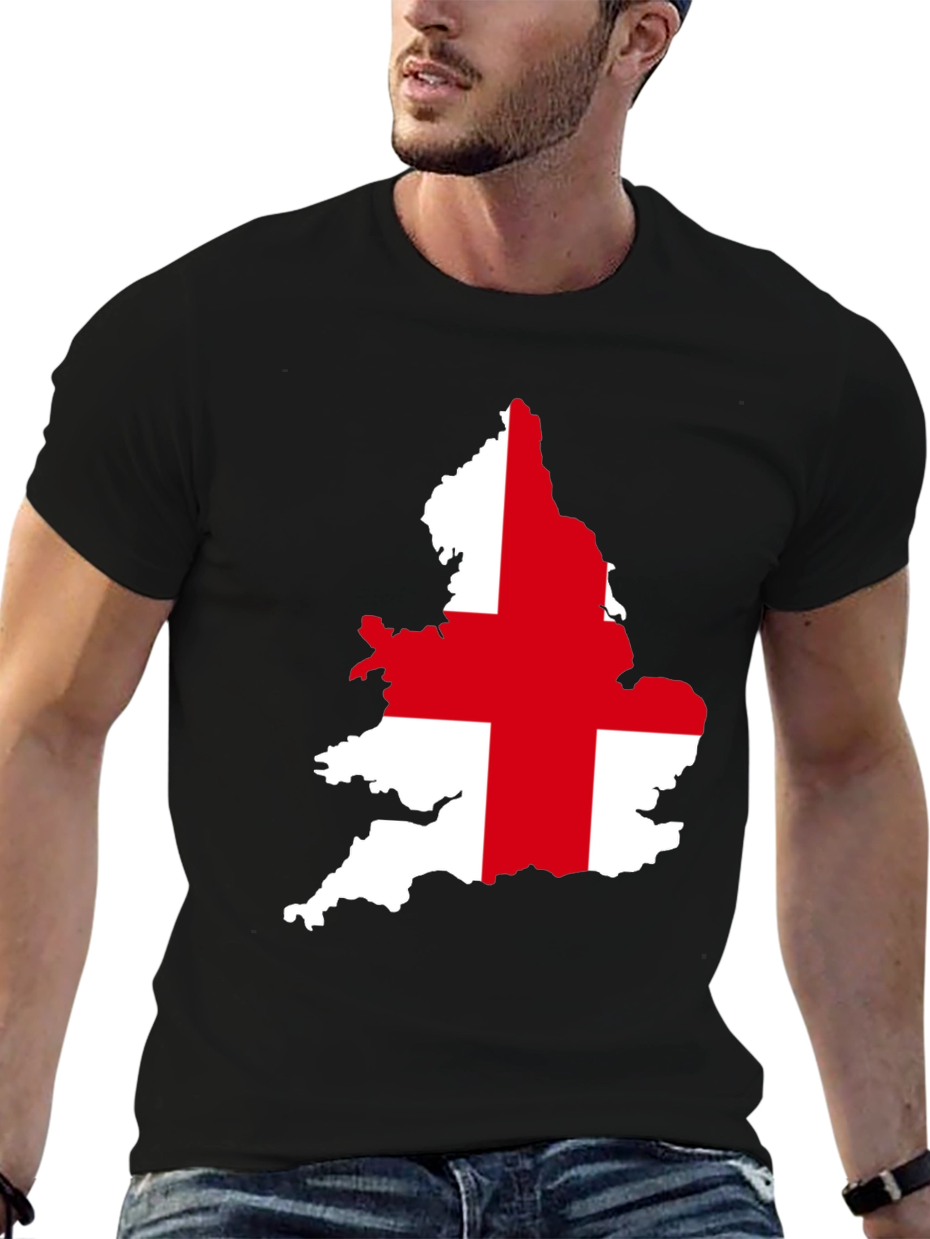 England Flag Map Graphic Tee - Black Cotton T-Shirt