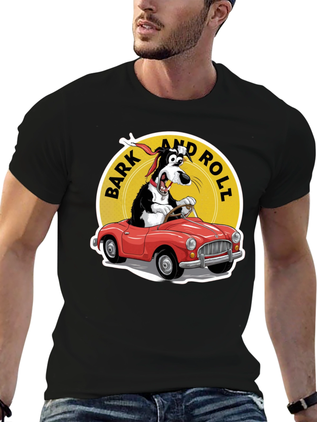 Bark and Roll T-Shirt - Dog Driving Car