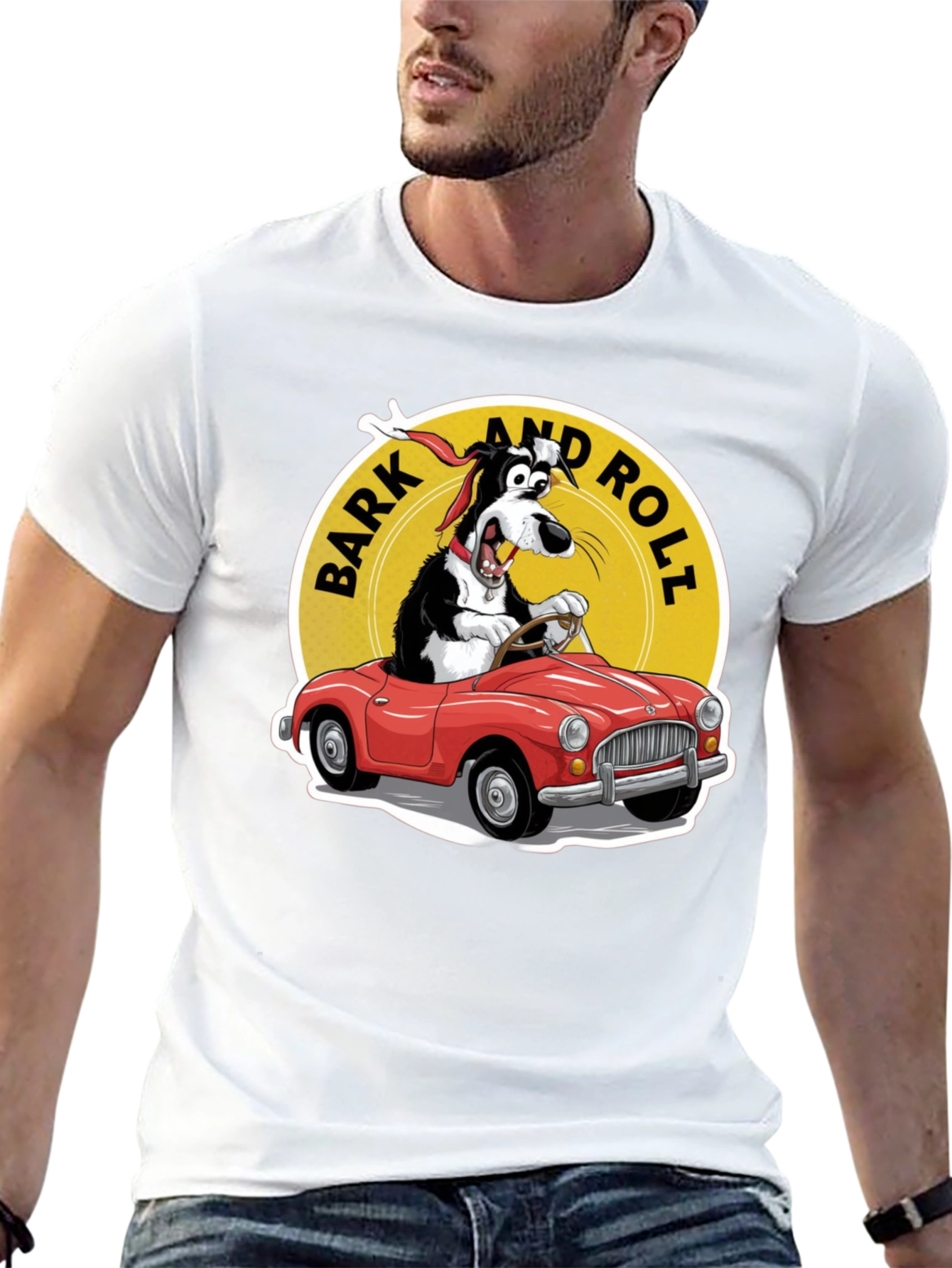 Bark and Roll T-Shirt - Dog Driving Car