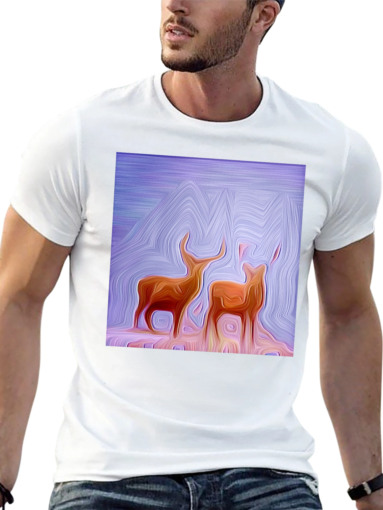 Abstract Deer Graphic Tee - Stylish Artistic Design