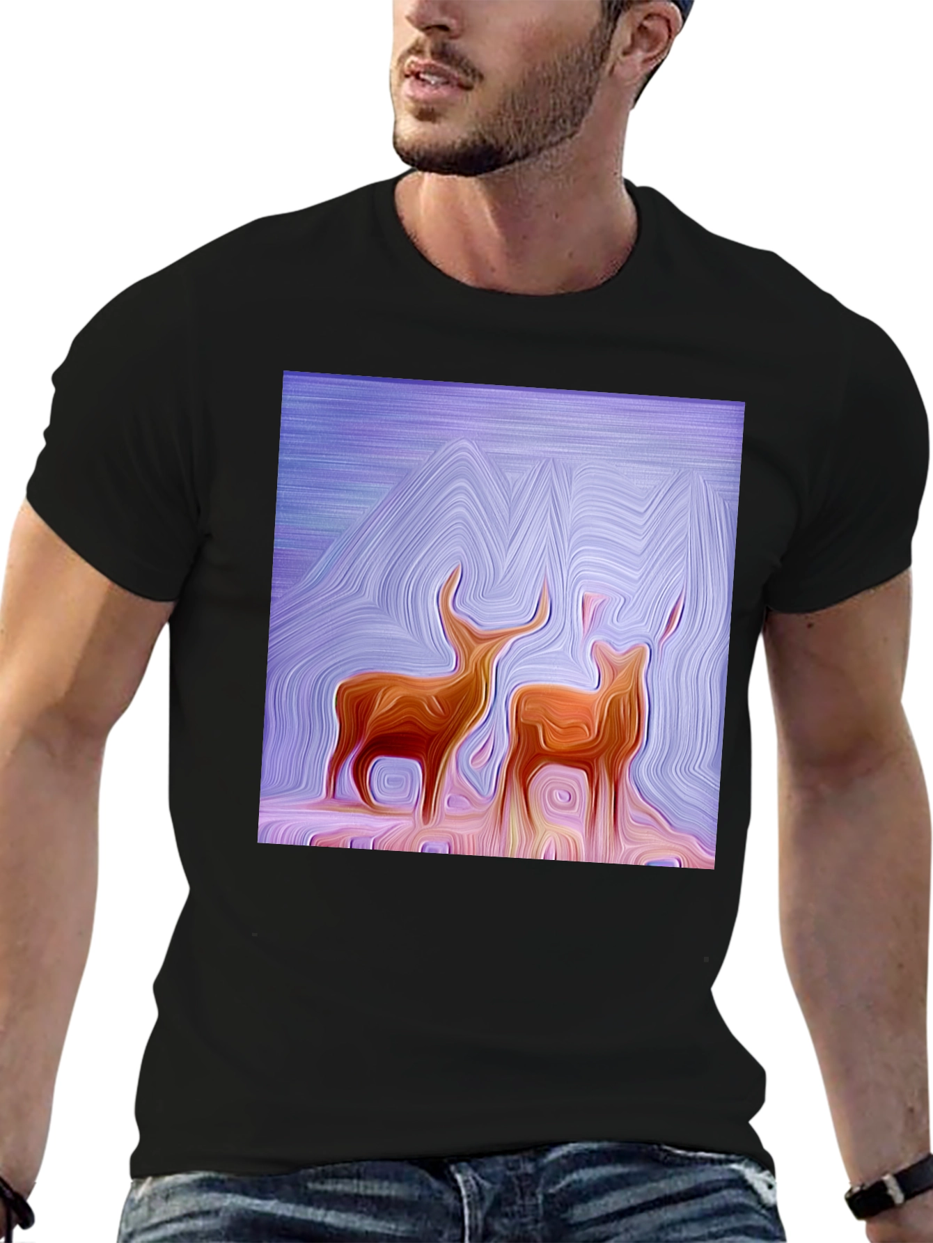 Abstract Deer Graphic Tee - Stylish Artistic Design