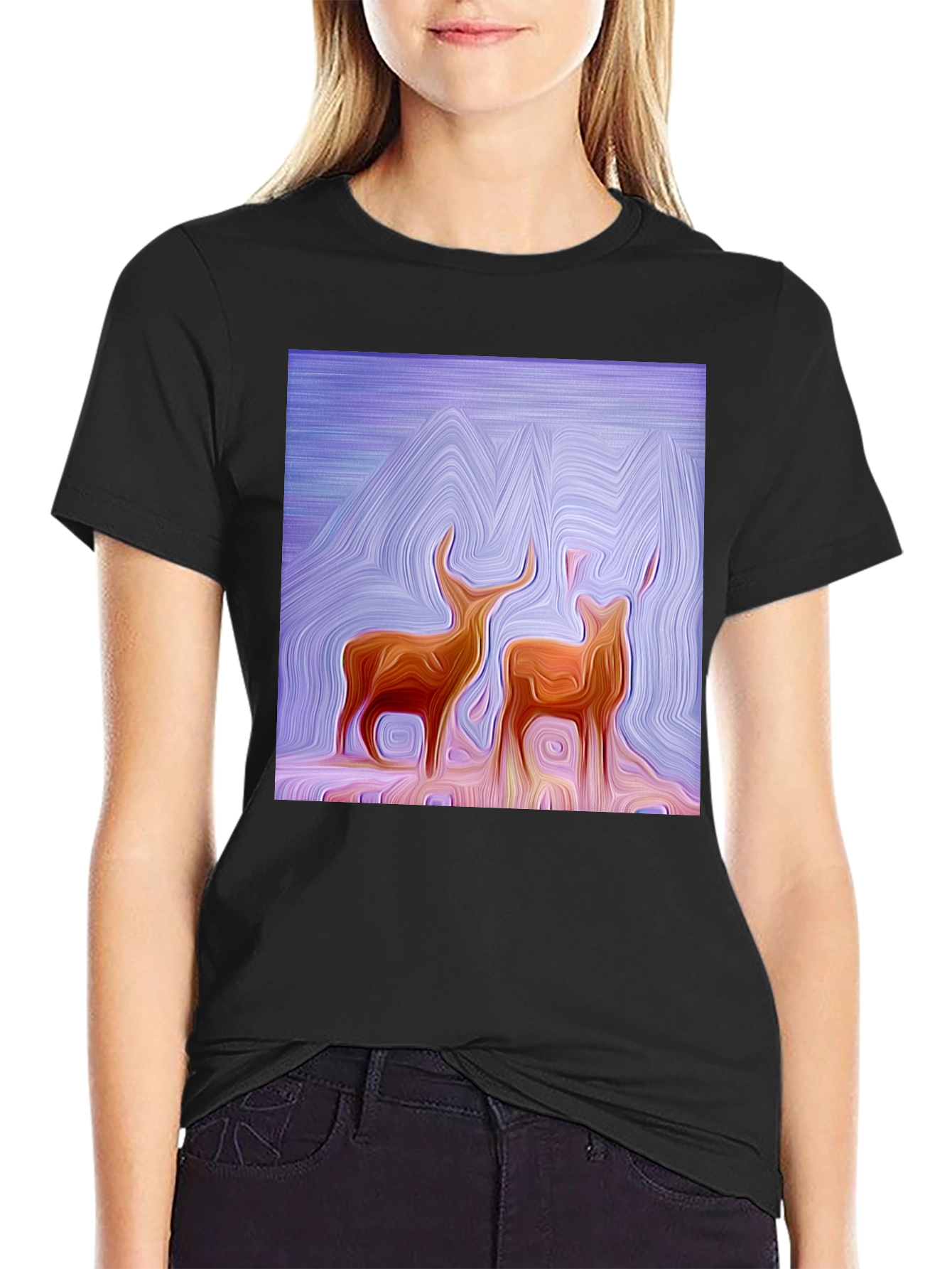 Abstract Deer Graphic Tee - Stylish Artistic Design
