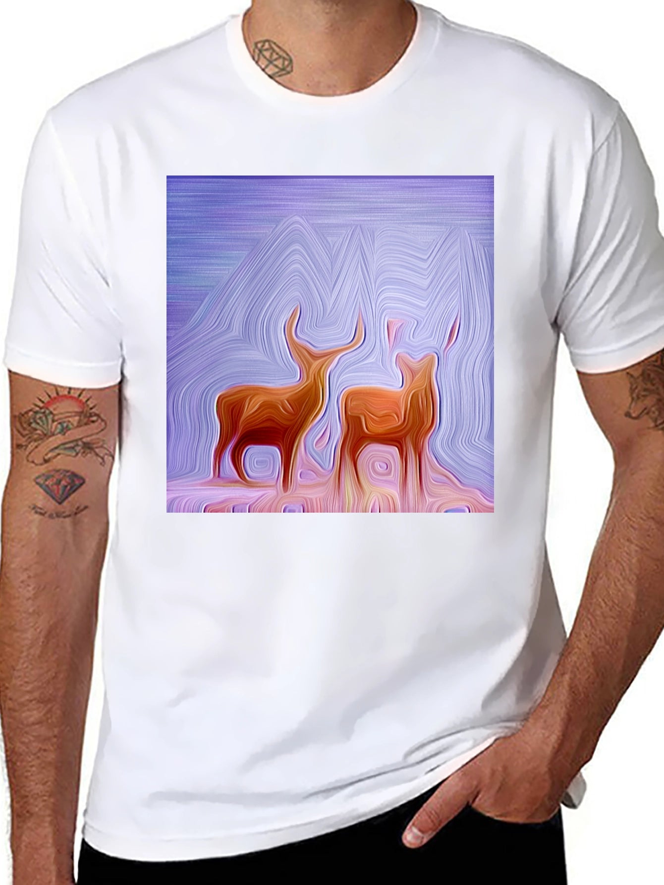 Abstract Deer Graphic Tee - Stylish Artistic Design