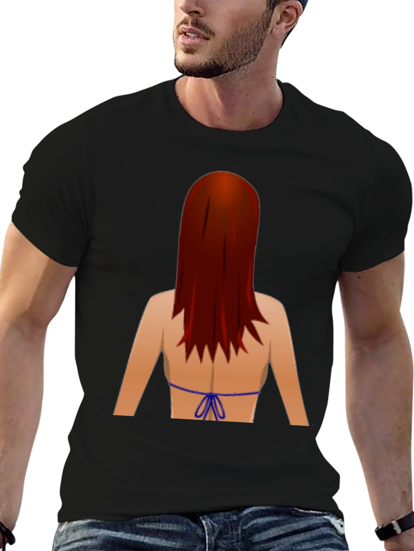 Novelty Graphic T-Shirt: Back View Bikini Redhead