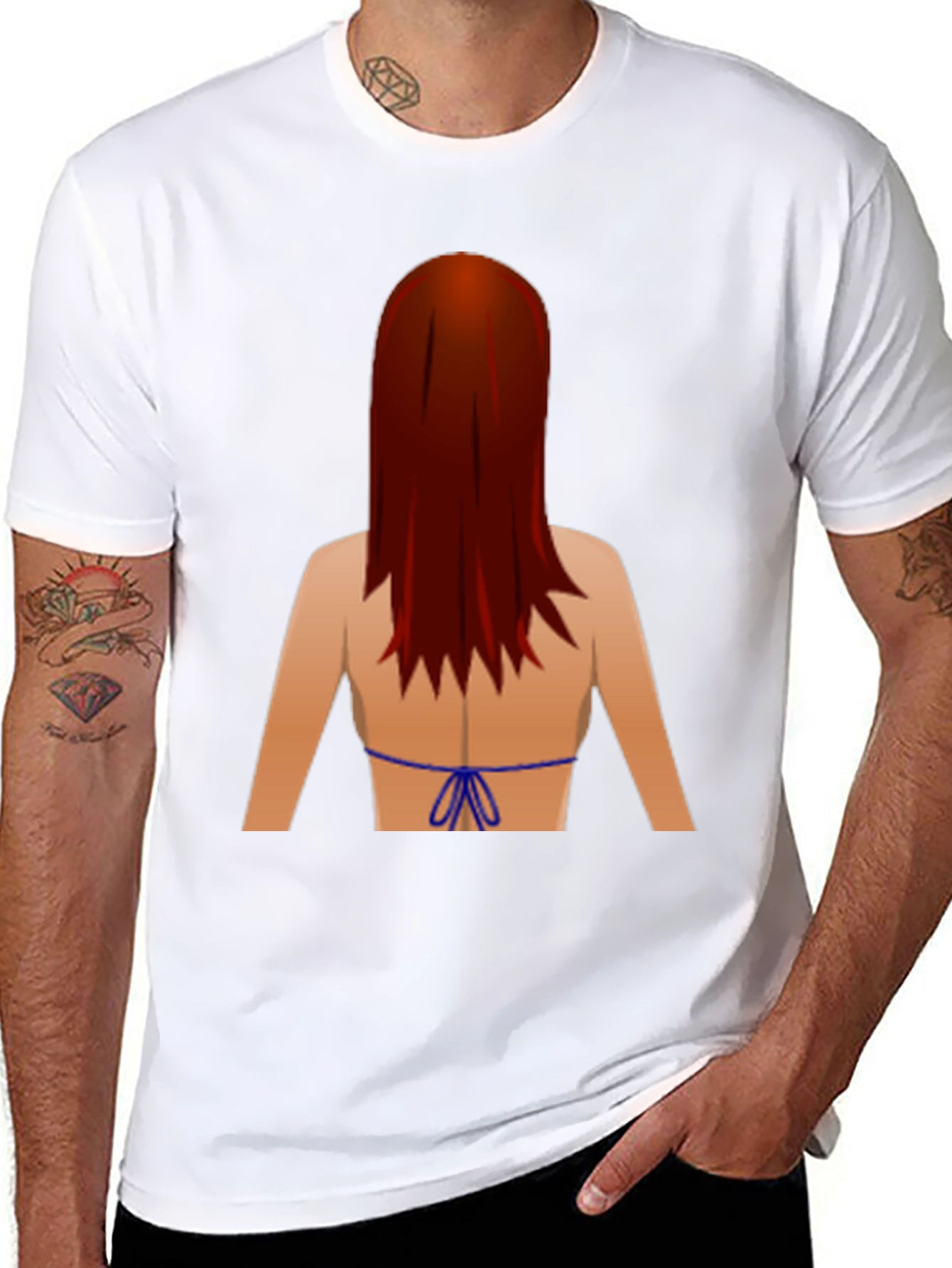Novelty Graphic T-Shirt: Back View Bikini Redhead