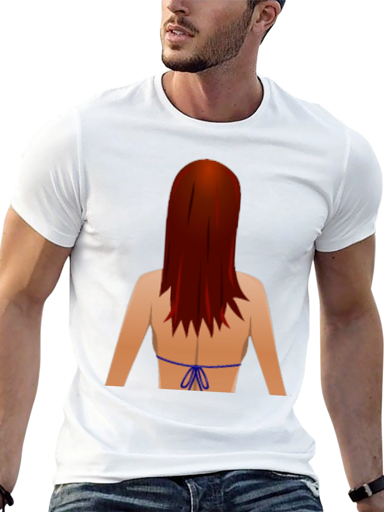 Novelty Graphic T-Shirt: Back View Bikini Redhead