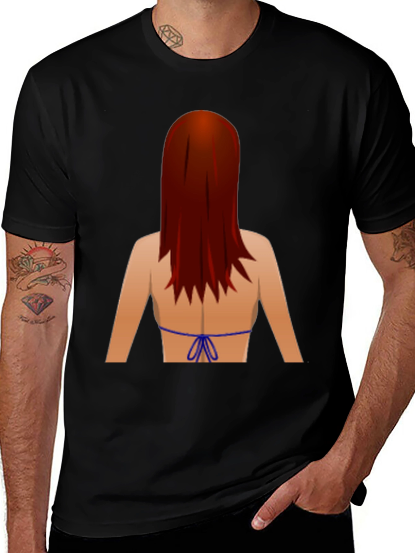Novelty Graphic T-Shirt: Back View Bikini Redhead