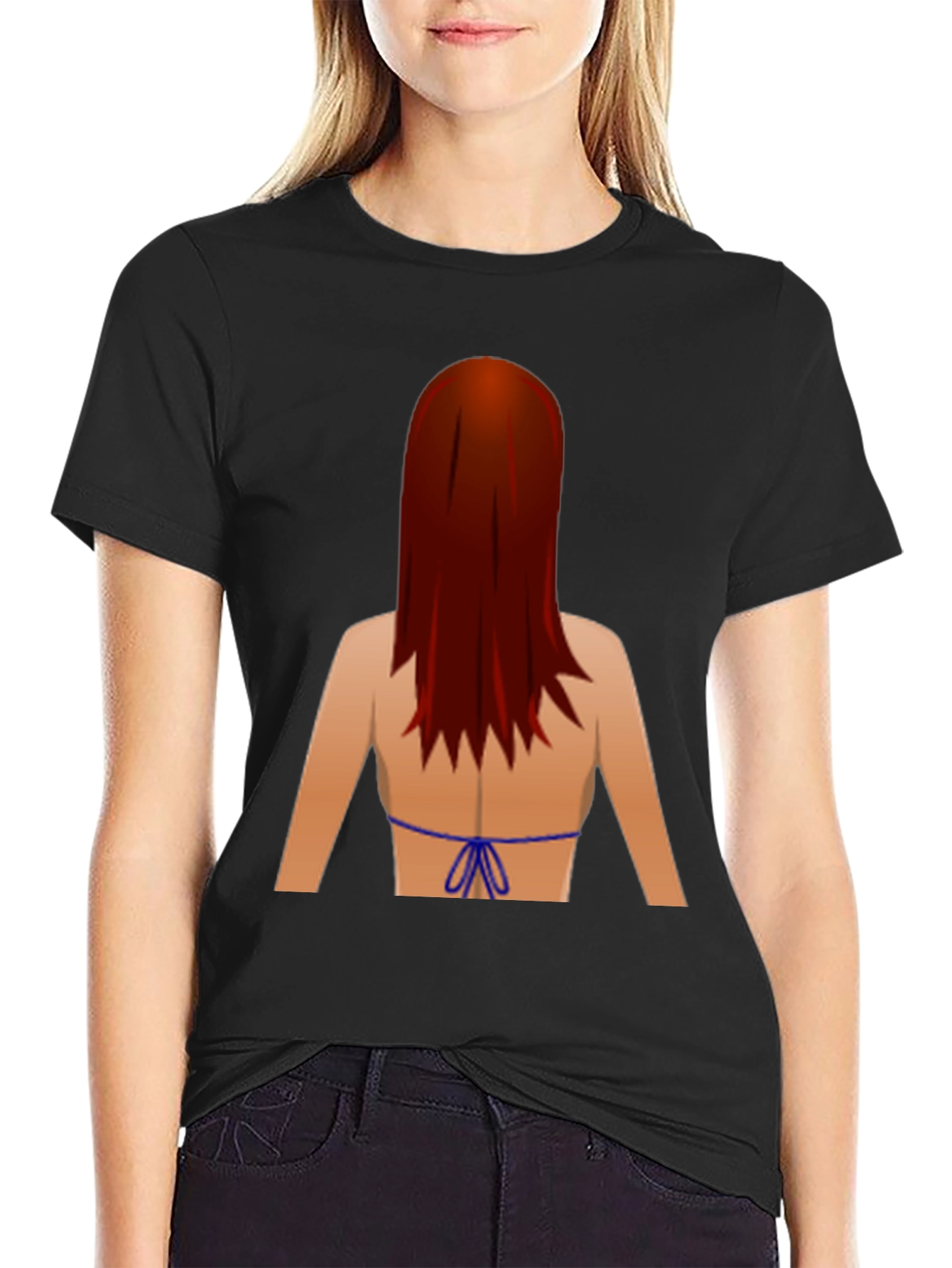 Novelty Graphic T-Shirt: Back View Bikini Redhead