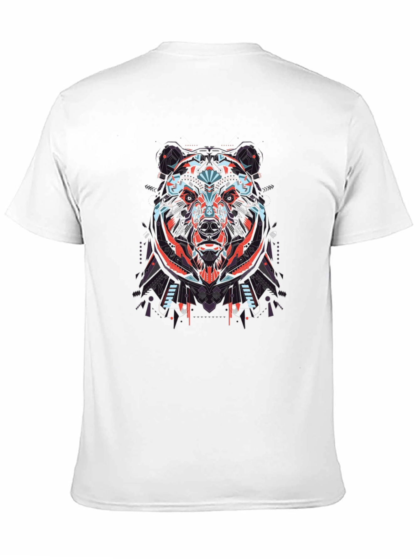 Geometric Bear Graphic Tee - Black Cotton T-Shirt