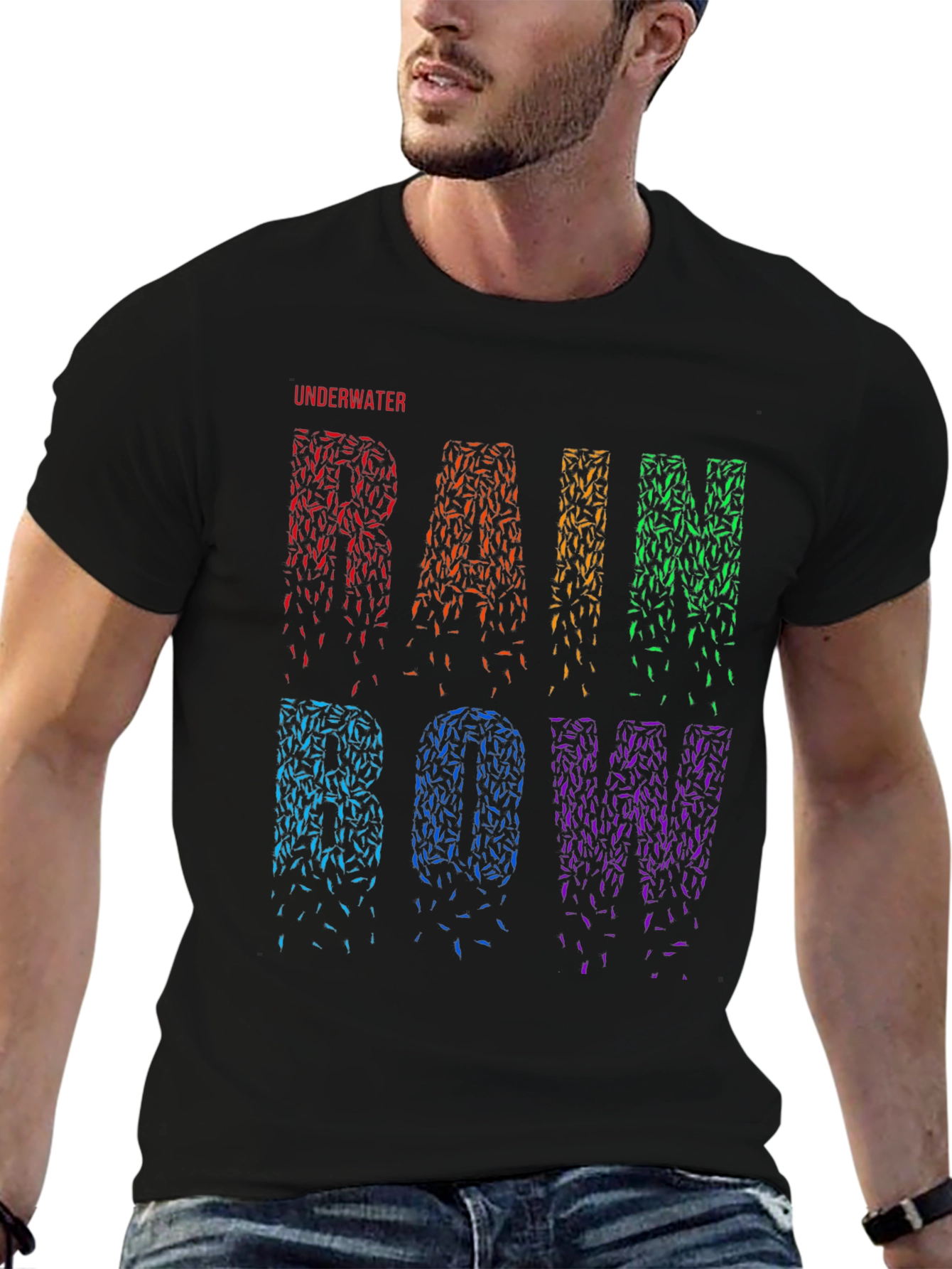 Underwater Rainbow Graphic T-Shirt - Black