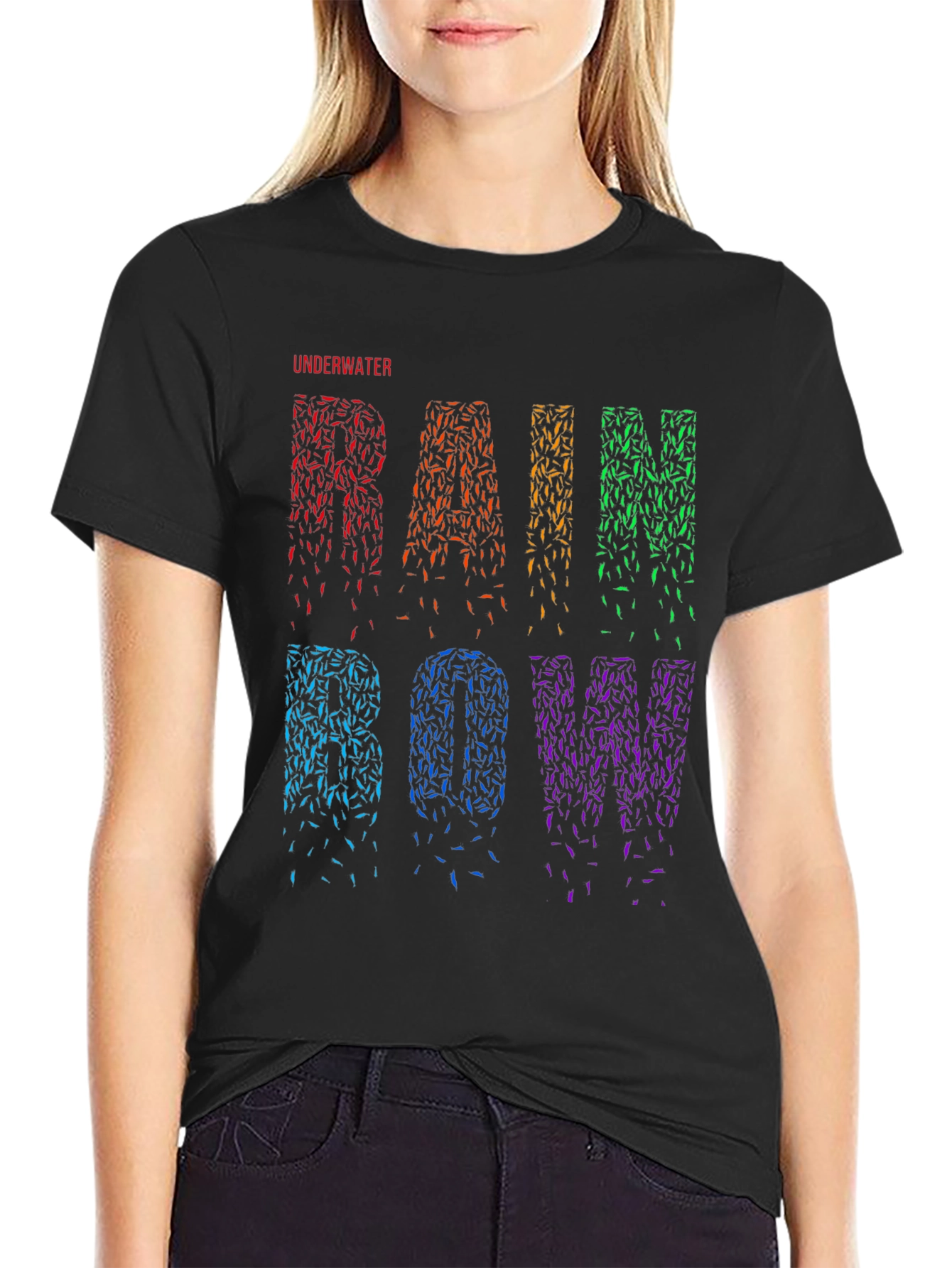Underwater Rainbow Graphic T-Shirt - Black
