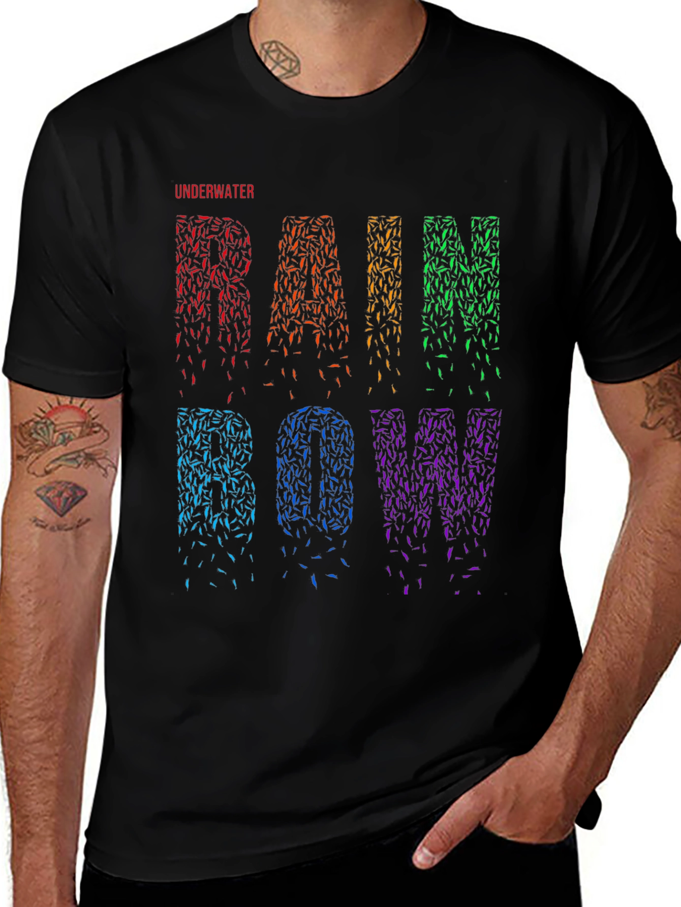 Underwater Rainbow Graphic T-Shirt - Black