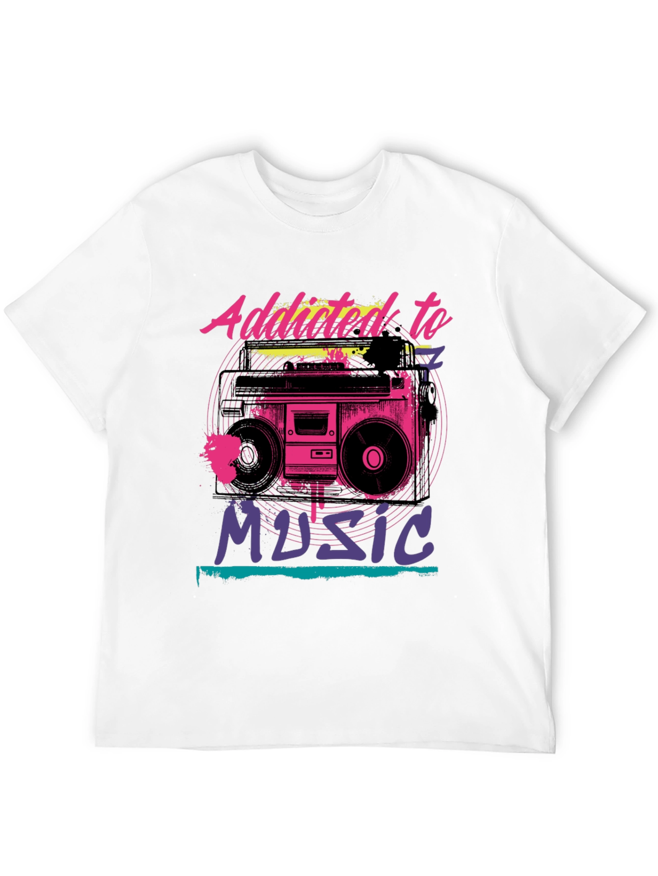 Addicted to Music Retro Boombox Graphic Tee