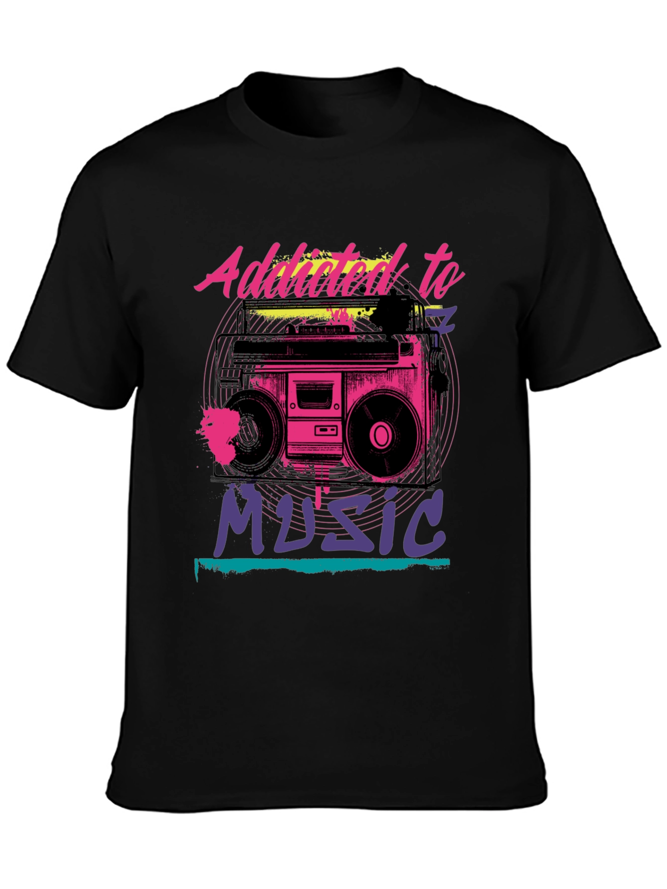 Addicted to Music Retro Boombox Graphic Tee