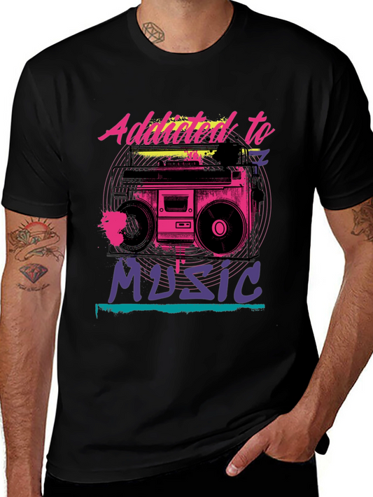 Addicted to Music Retro Boombox Graphic Tee