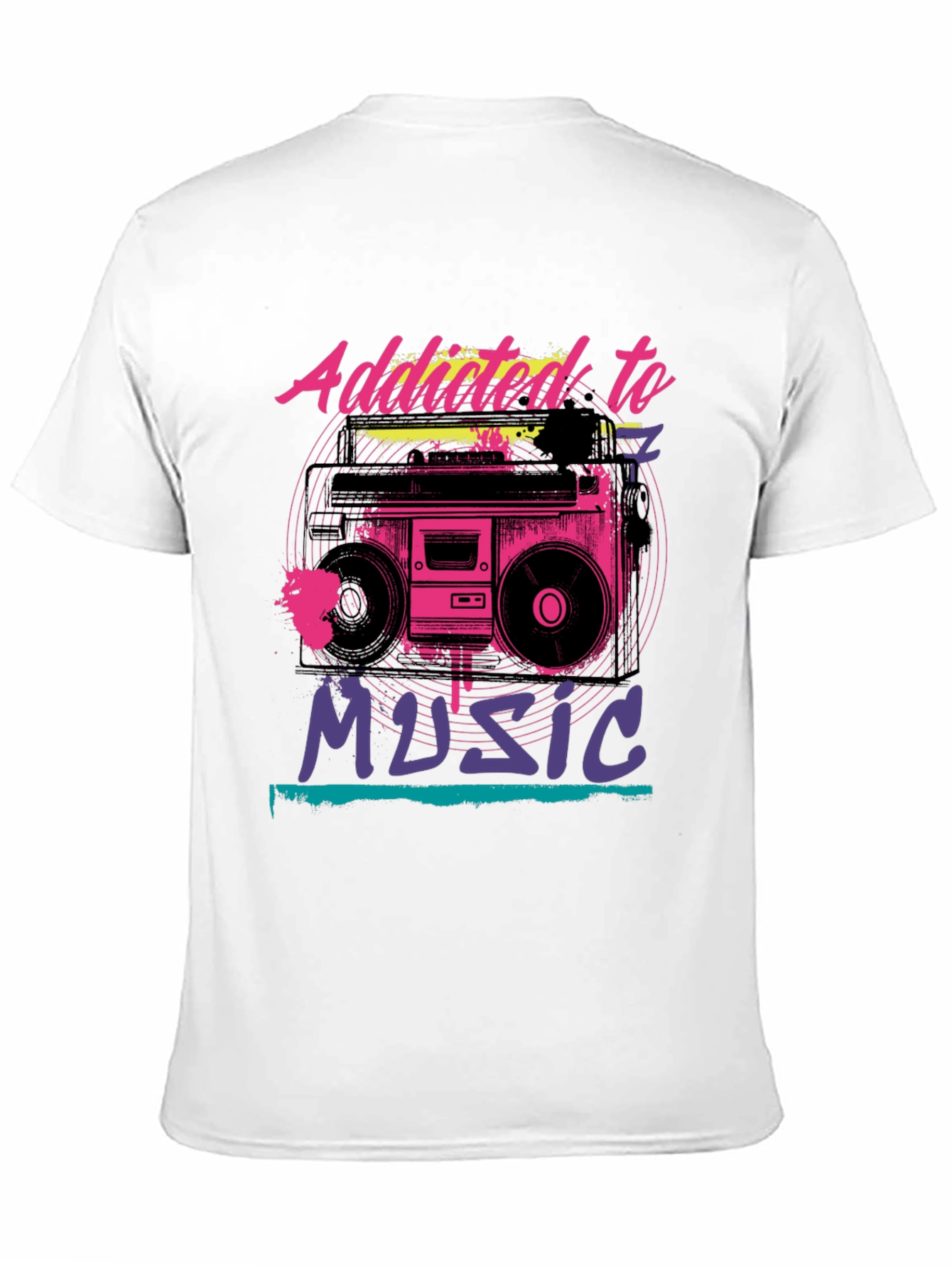 Addicted to Music Retro Boombox Graphic Tee