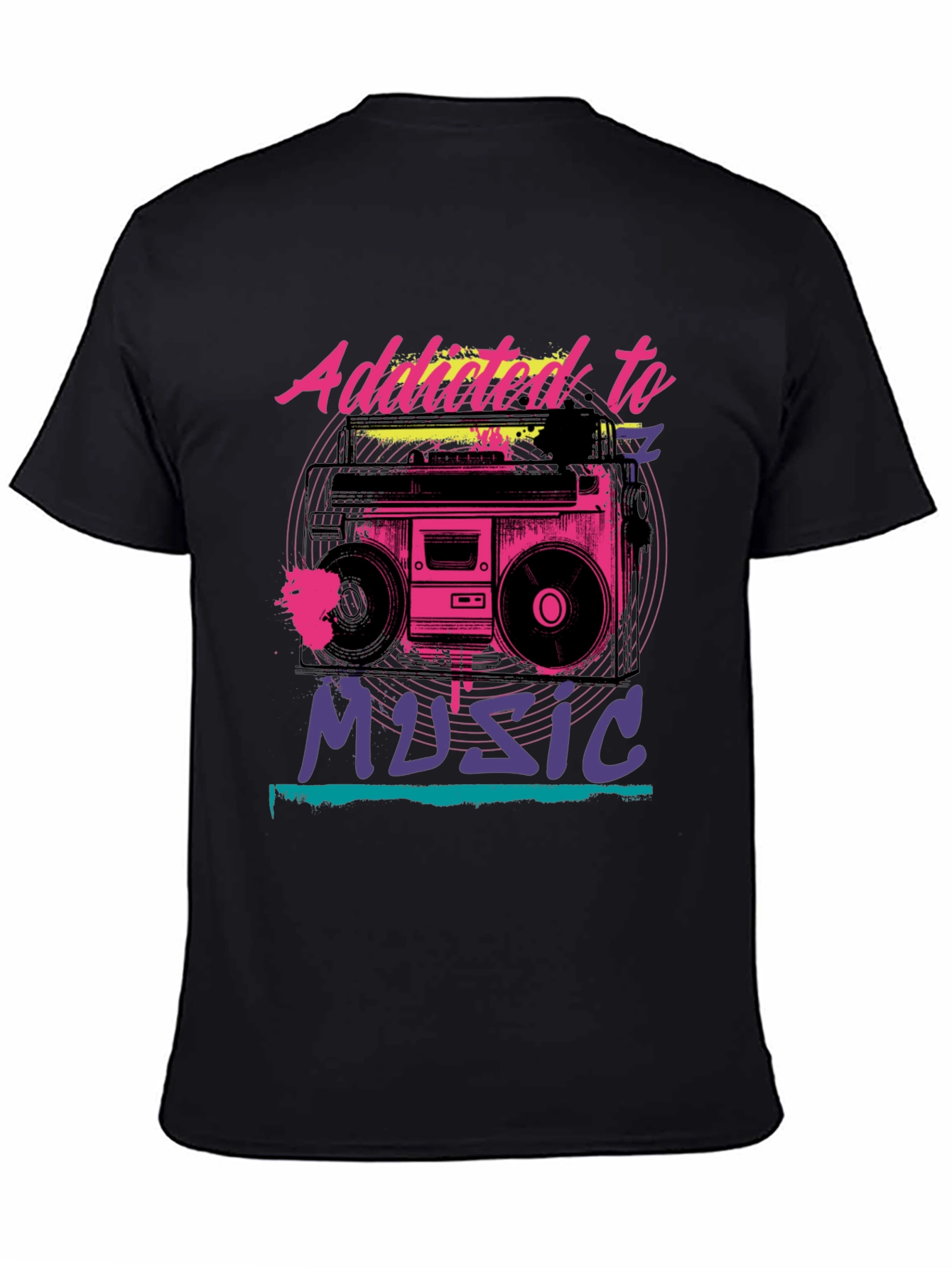 Addicted to Music Retro Boombox Graphic Tee
