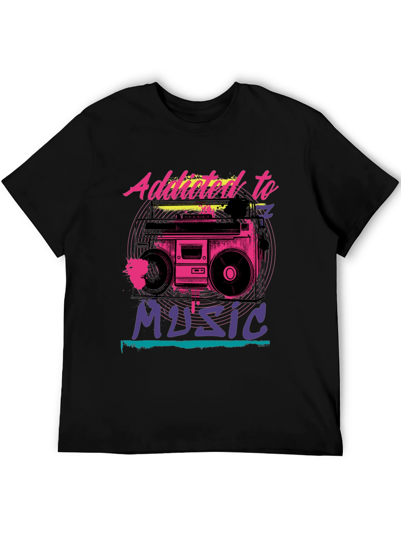 Addicted to Music Retro Boombox Graphic Tee