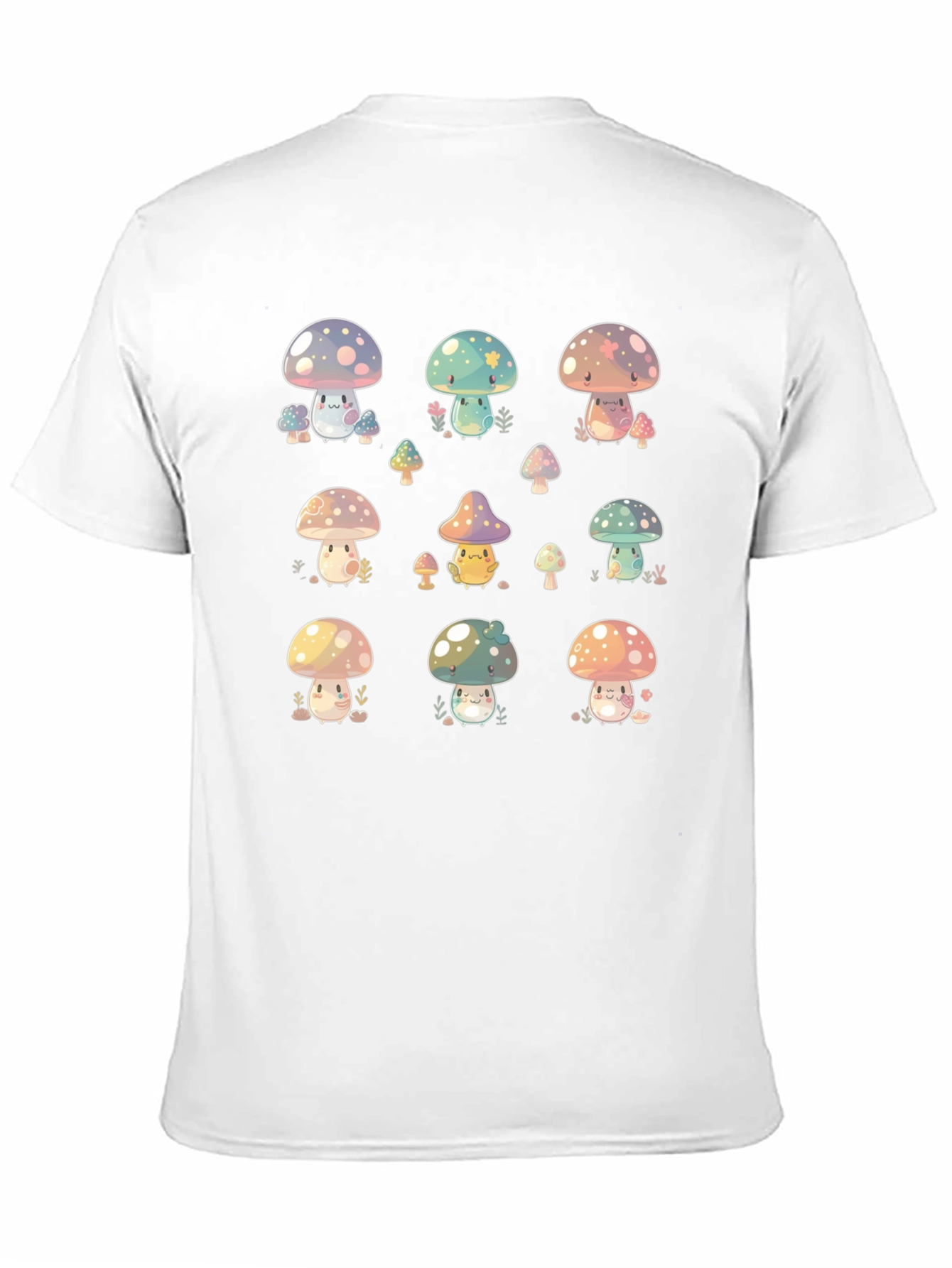 Cute Mushroom Print Black T-Shirt