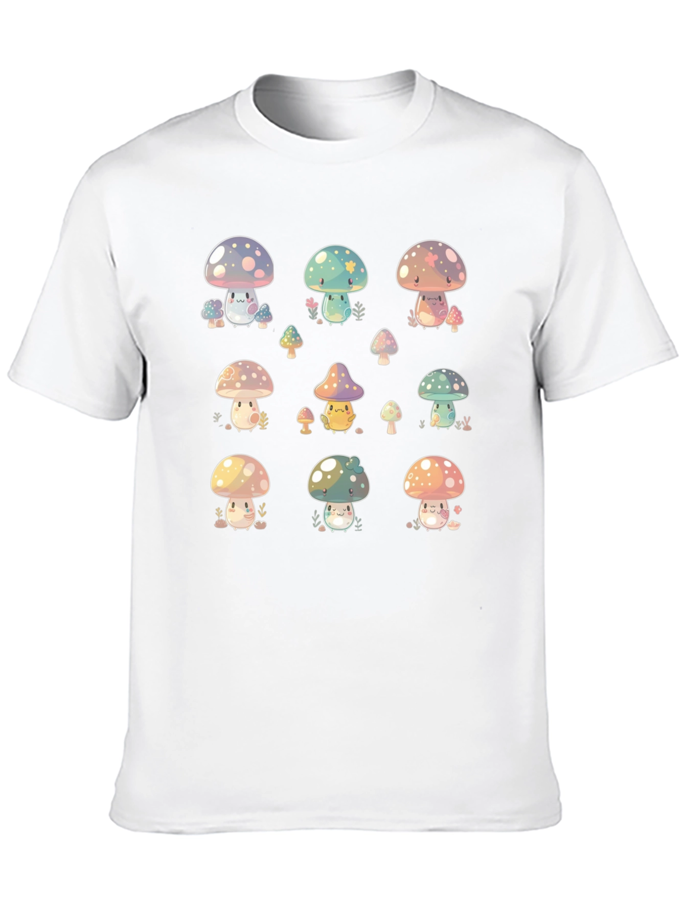 Cute Mushroom Print Black T-Shirt