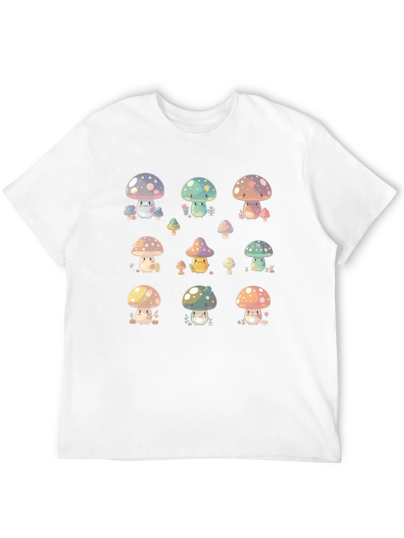 Cute Mushroom Print Black T-Shirt