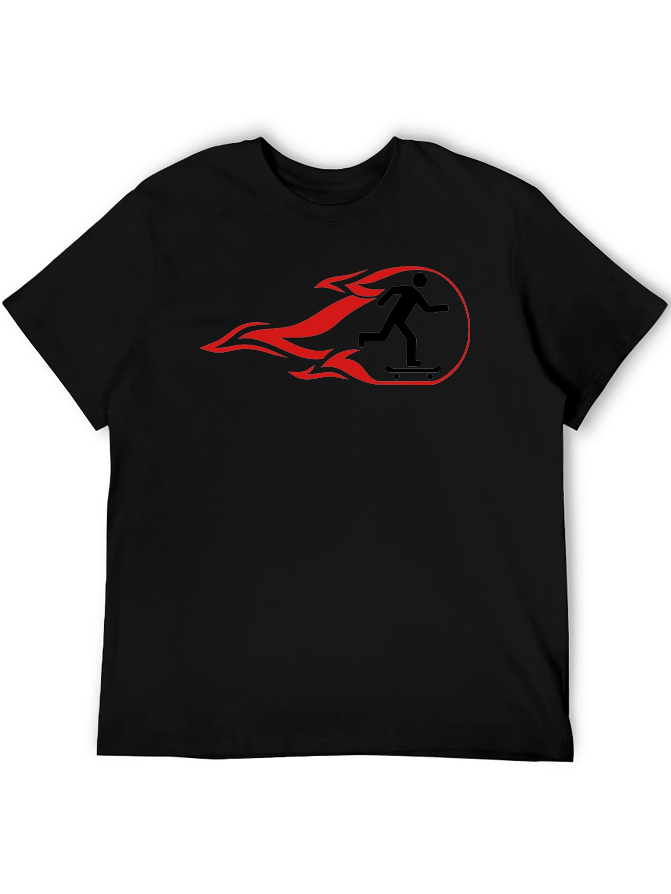 Skateboarder Flame Graphic Tee - Black Cotton