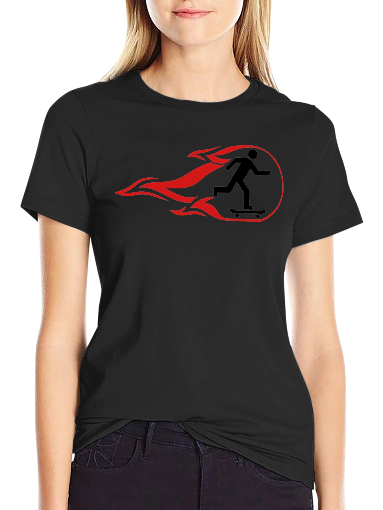 Skateboarder Flame Graphic Tee - Black Cotton