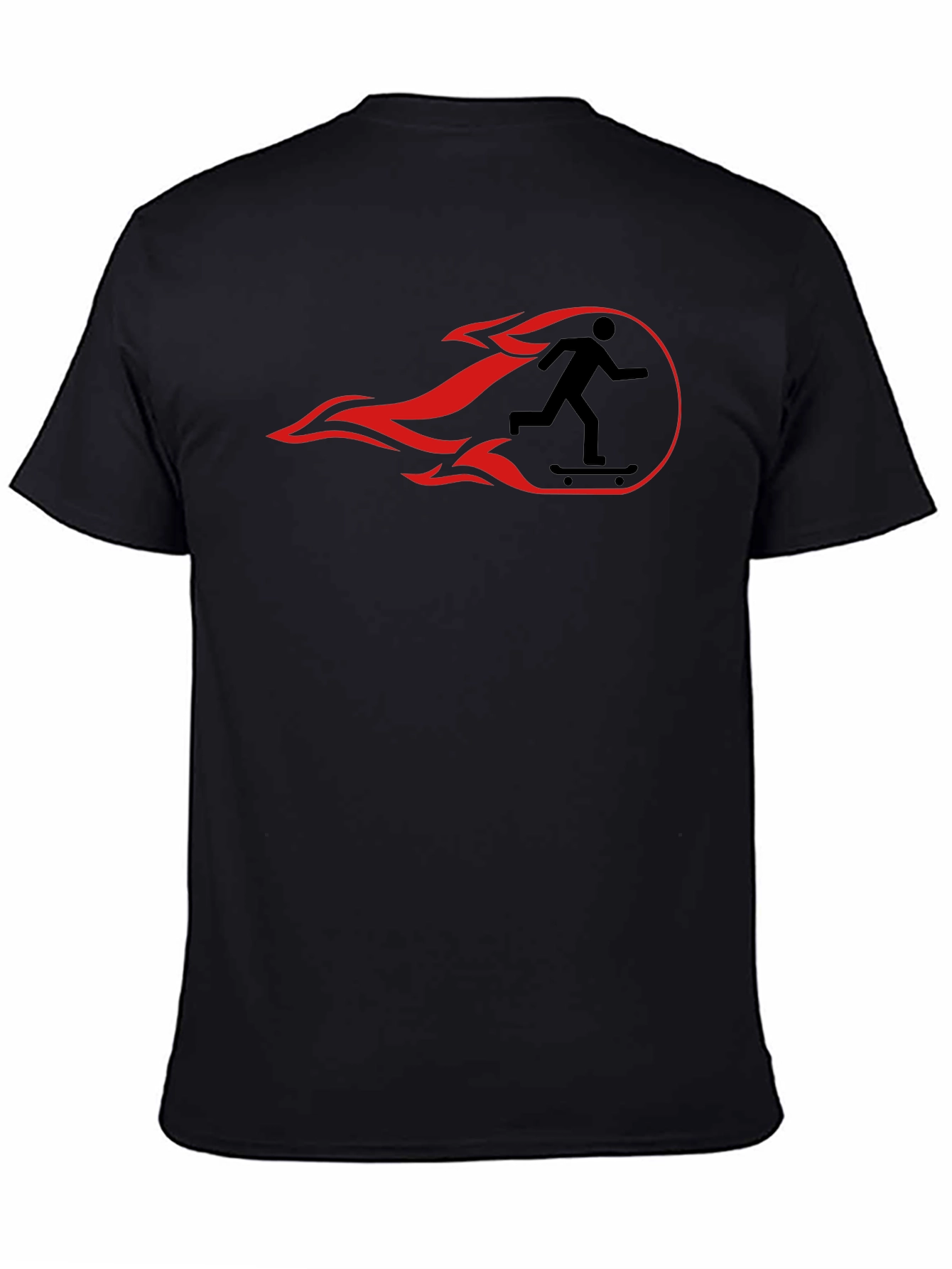 Skateboarder Flame Graphic Tee - Black Cotton