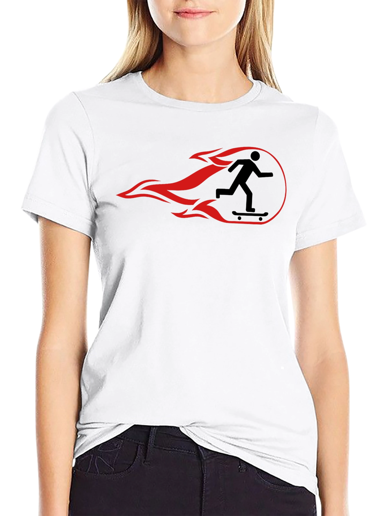 Skateboarder Flame Graphic Tee - Black Cotton