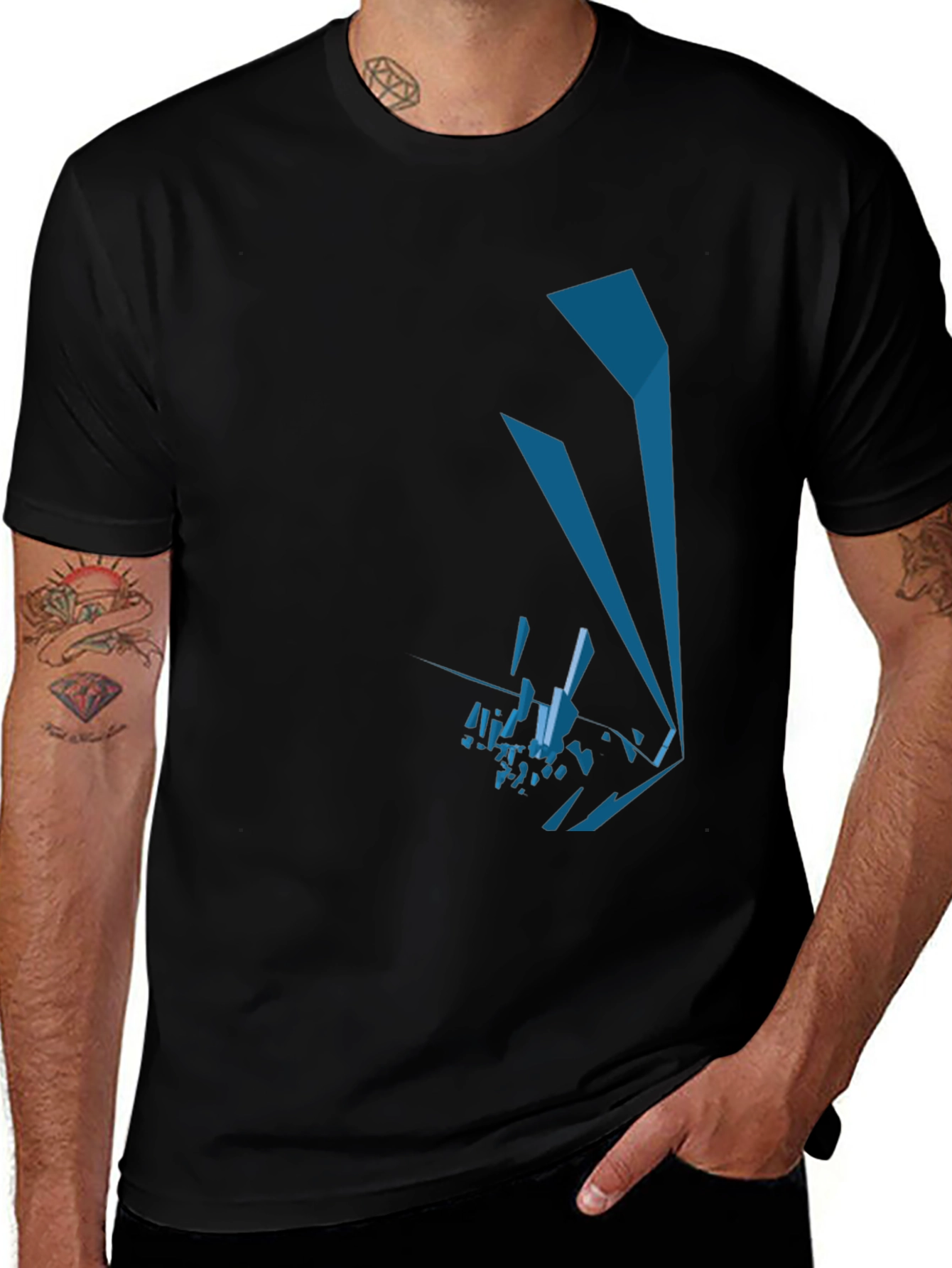 Abstract Geometric Graphic Print Black Tee