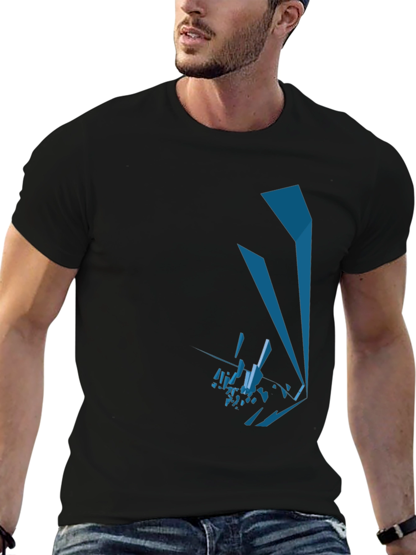Abstract Geometric Graphic Print Black Tee