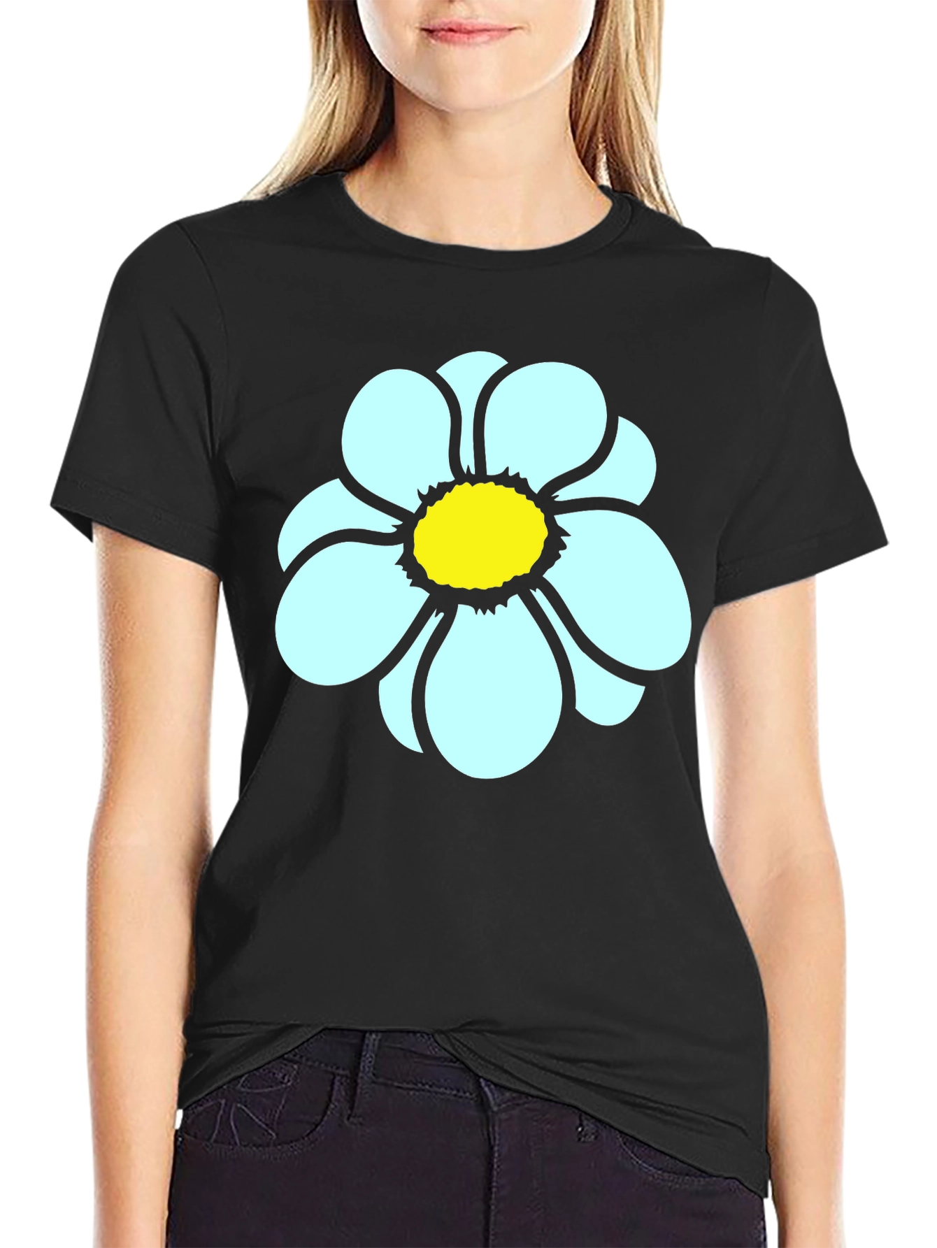 Daisy Flower Graphic Tee - Casual Black T-Shirt