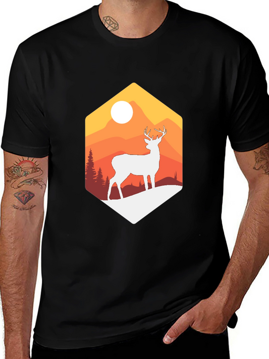 Mountain Deer Graphic Tee - Nature Inspired Design