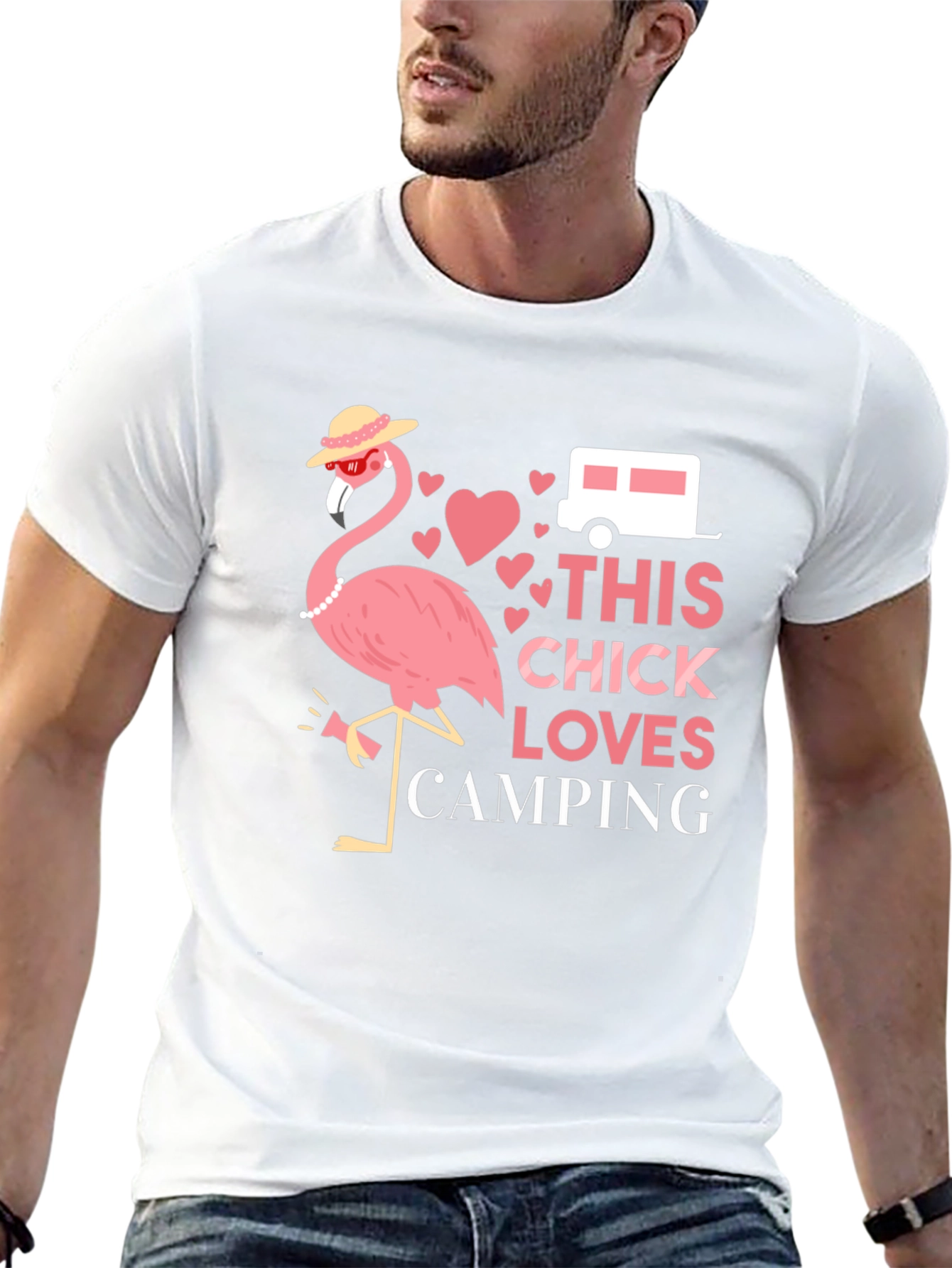 Funny Camping Flamingo Graphic Tee