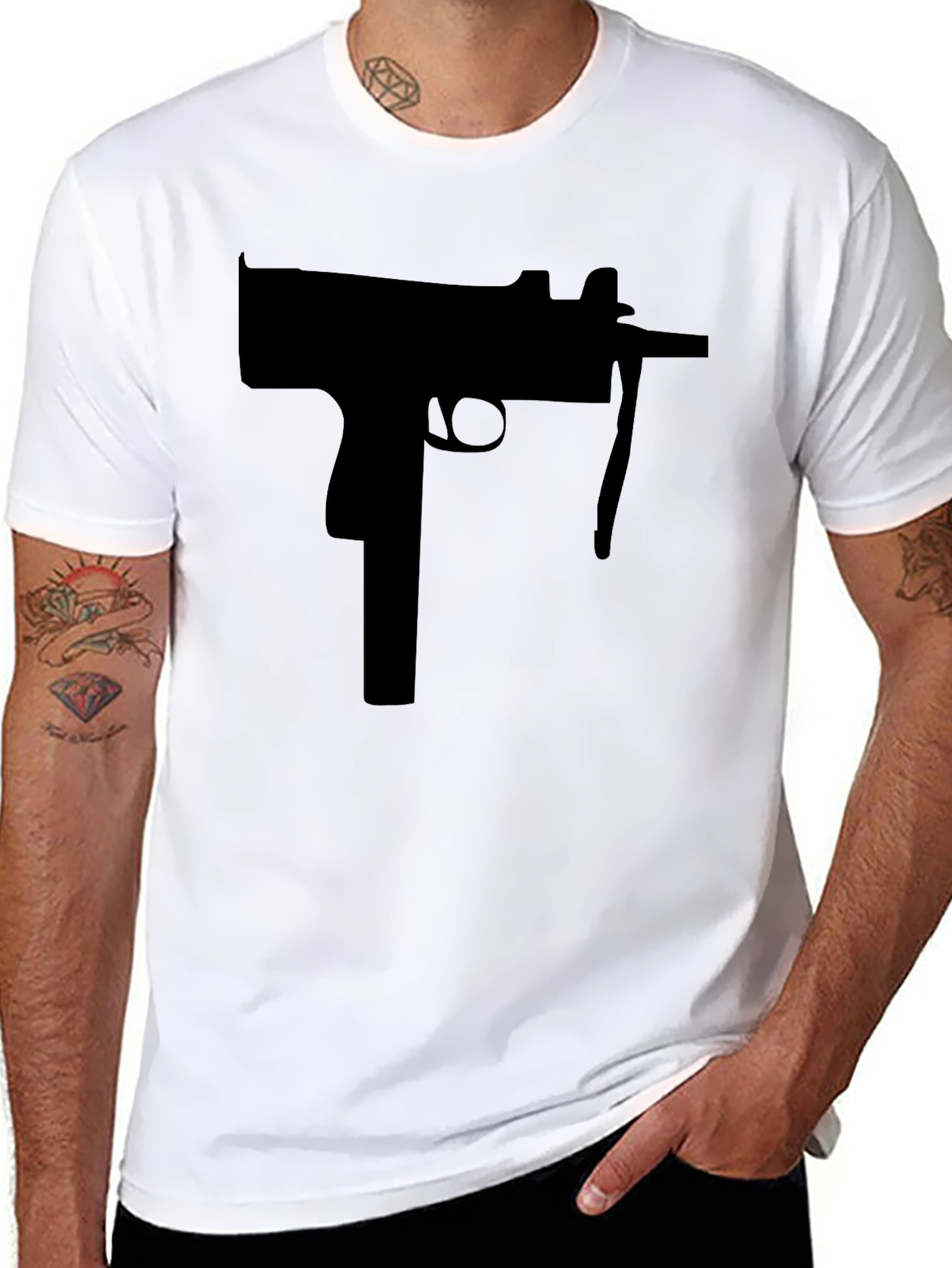 Black T-Shirt with Gun Design