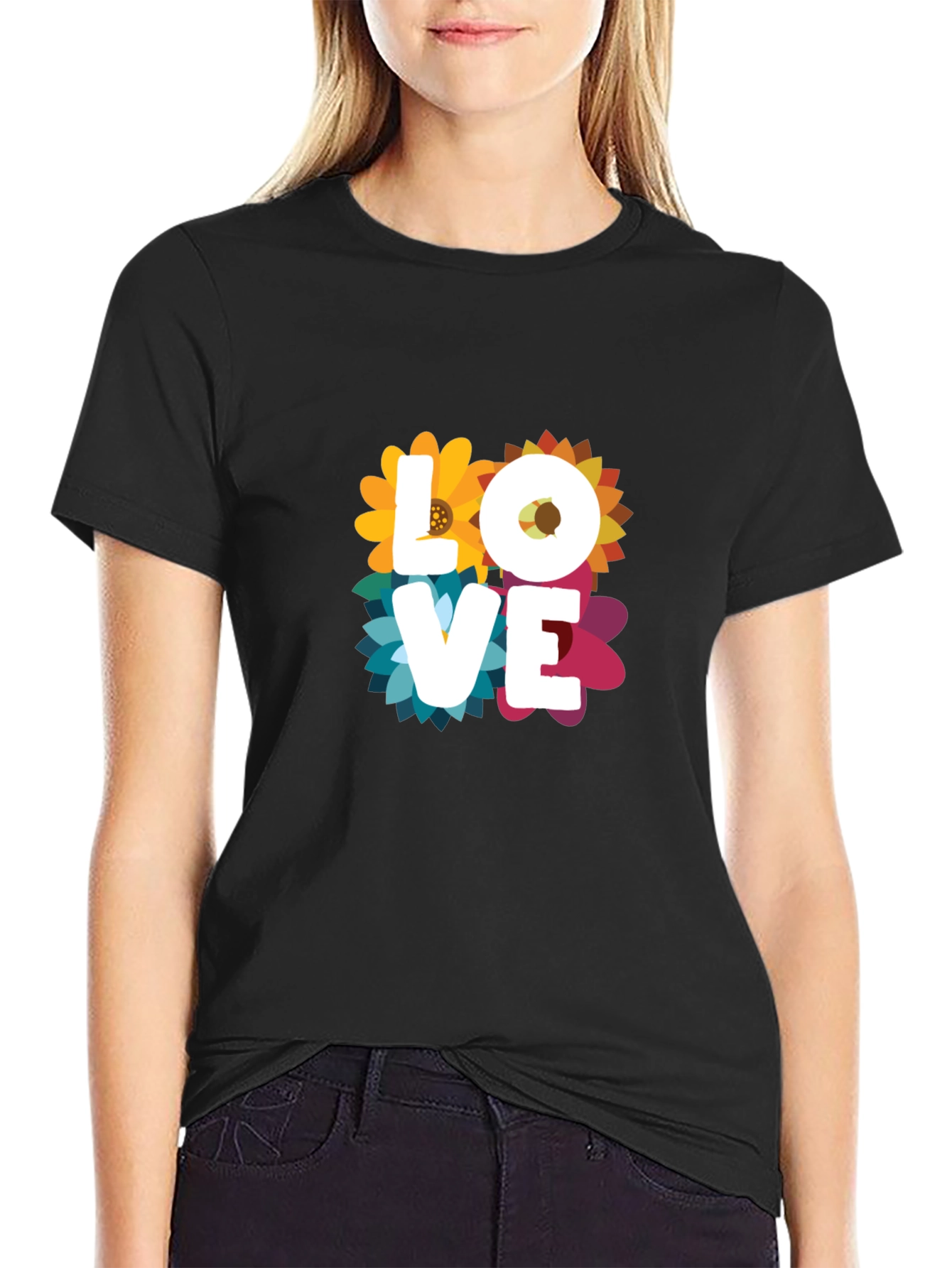 Floral Love Graphic T-Shirt - Black
