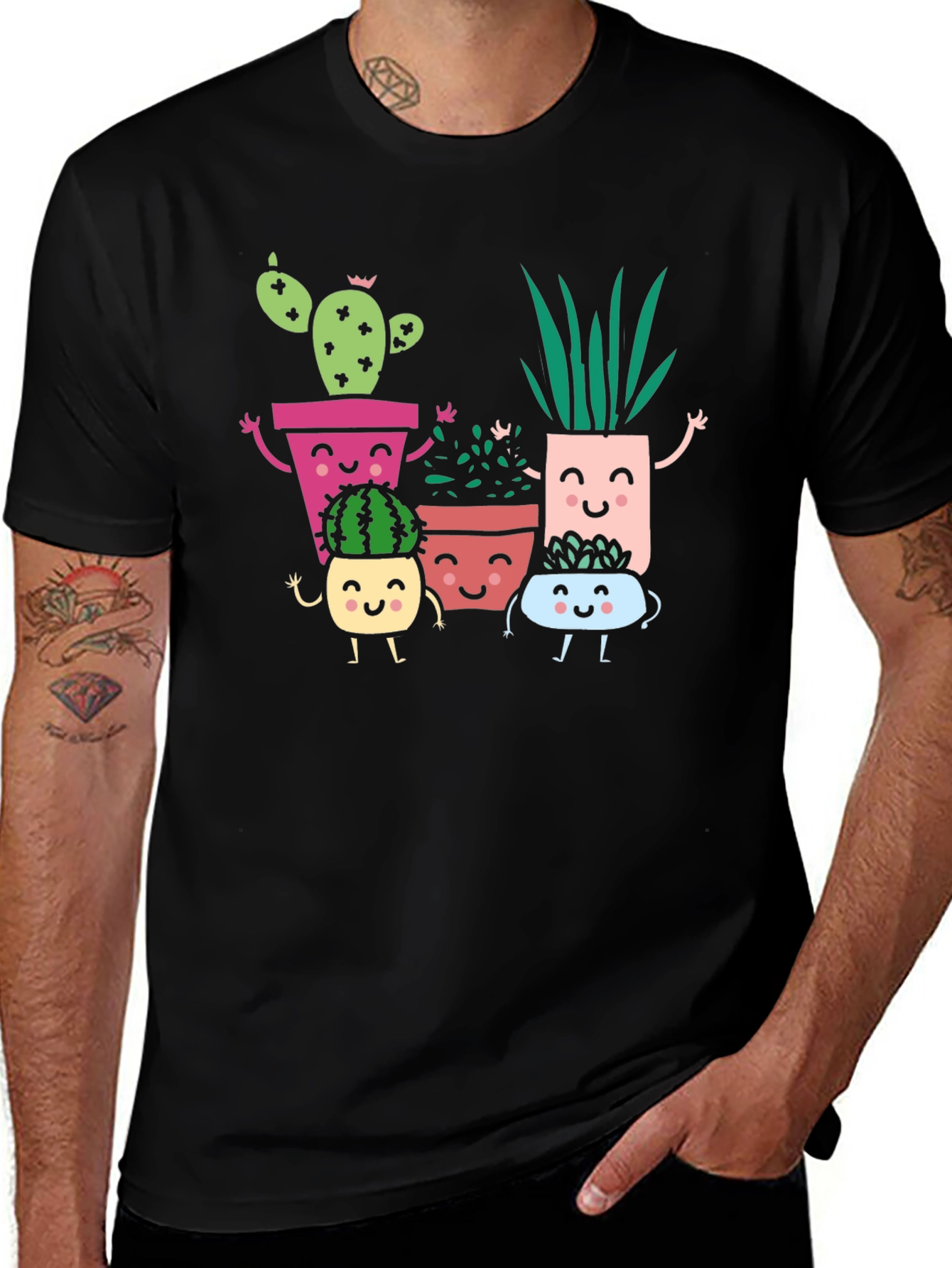Cute Smiling Succulent Plant Graphic T-Shirt