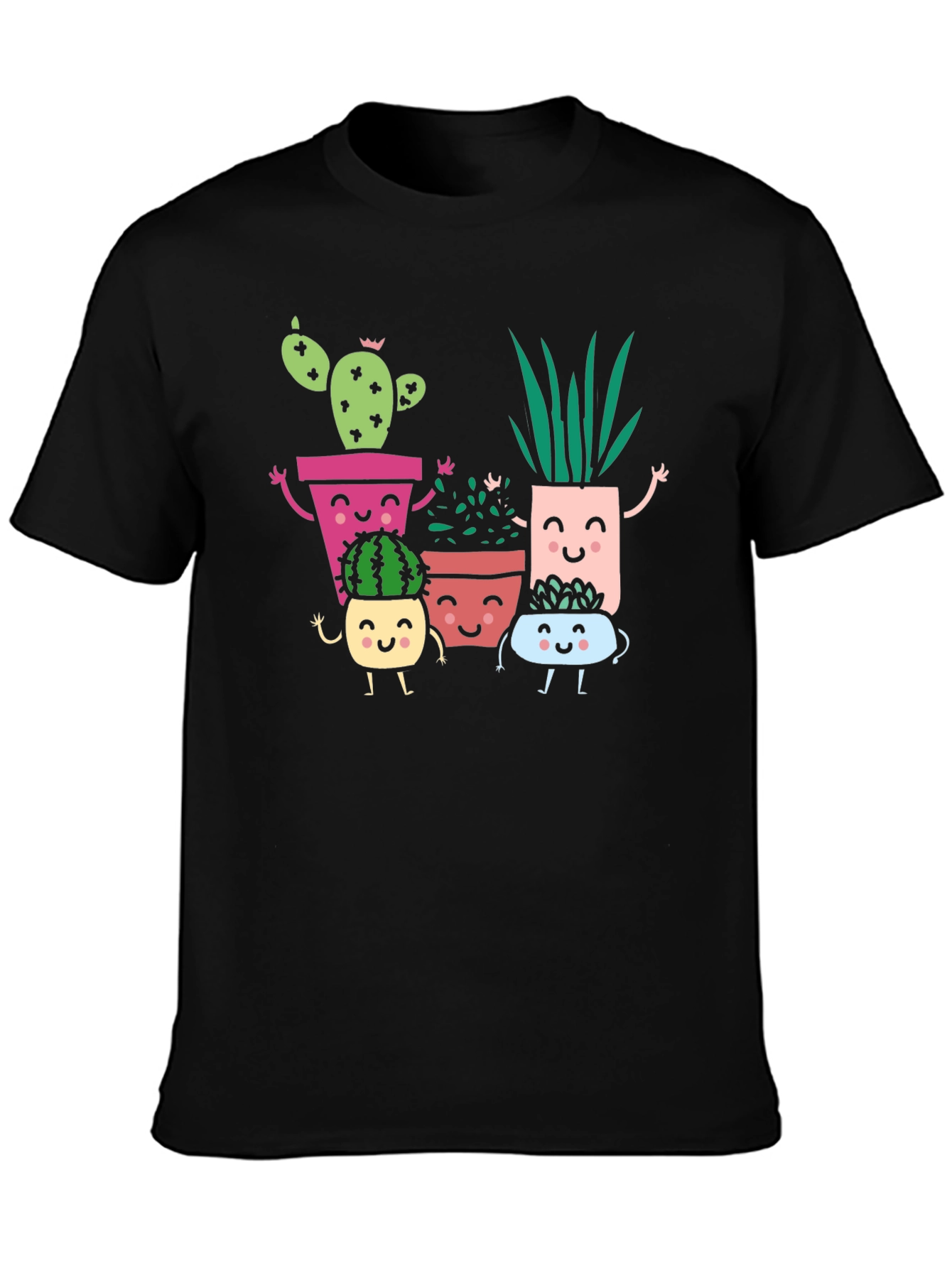Cute Smiling Succulent Plant Graphic T-Shirt